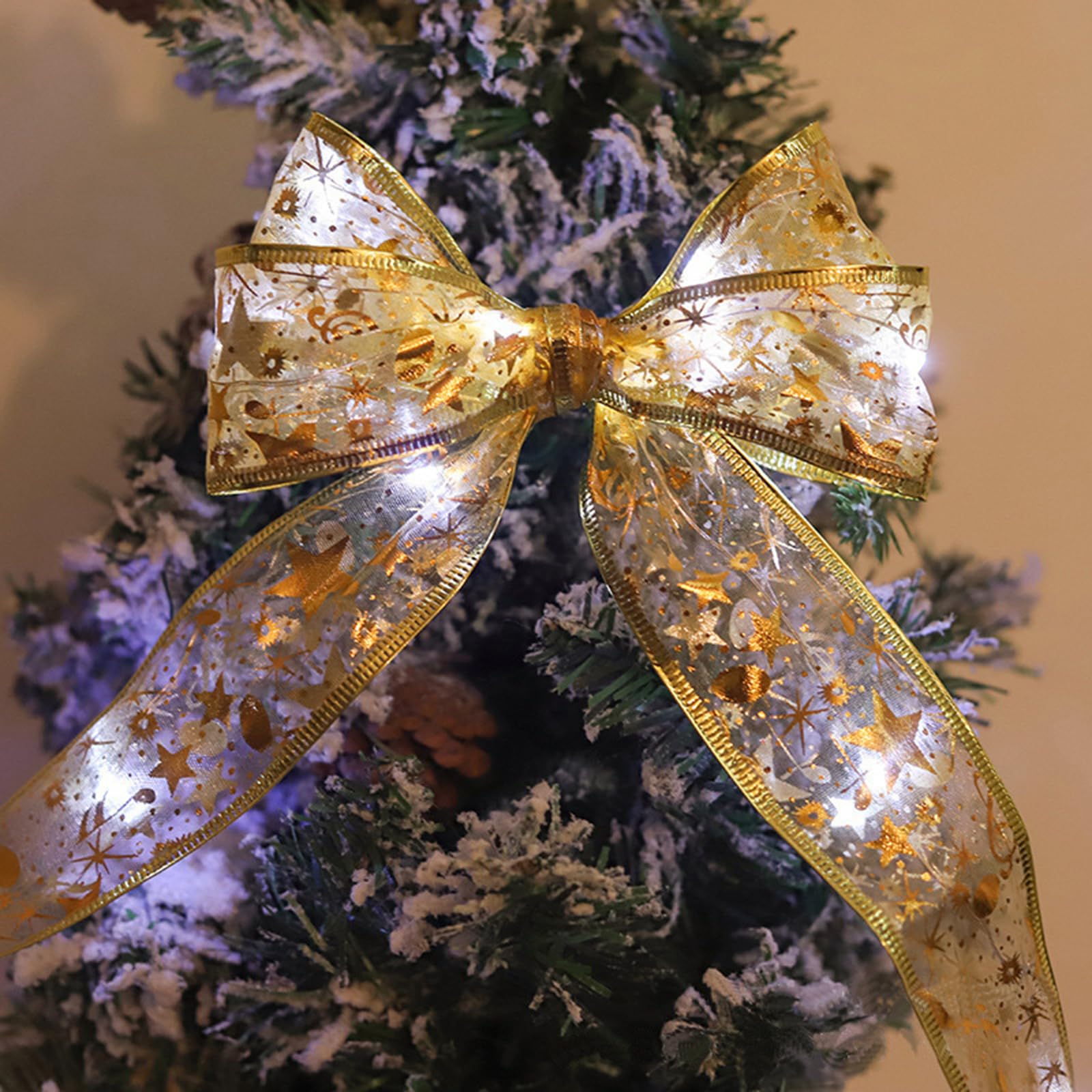 Zjhgdr Christmas Ribbon Fairy Lights  Copper Wire White String Lights Glitter Gold Ribbon Lights 2.5Inch X16.4Ft 50 Leds Battery Operated Fairy String Lights For Xmas Tree Indoor Decorations