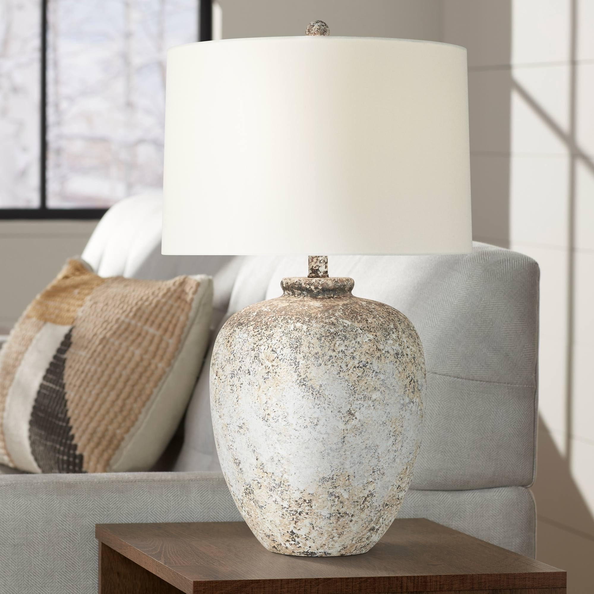 360 Lighting Astaire 27 Tall Urn Jar Farmhouse Rustic Table Lamp Weathered Vintage Finish Single Linen White Shade Living Room B