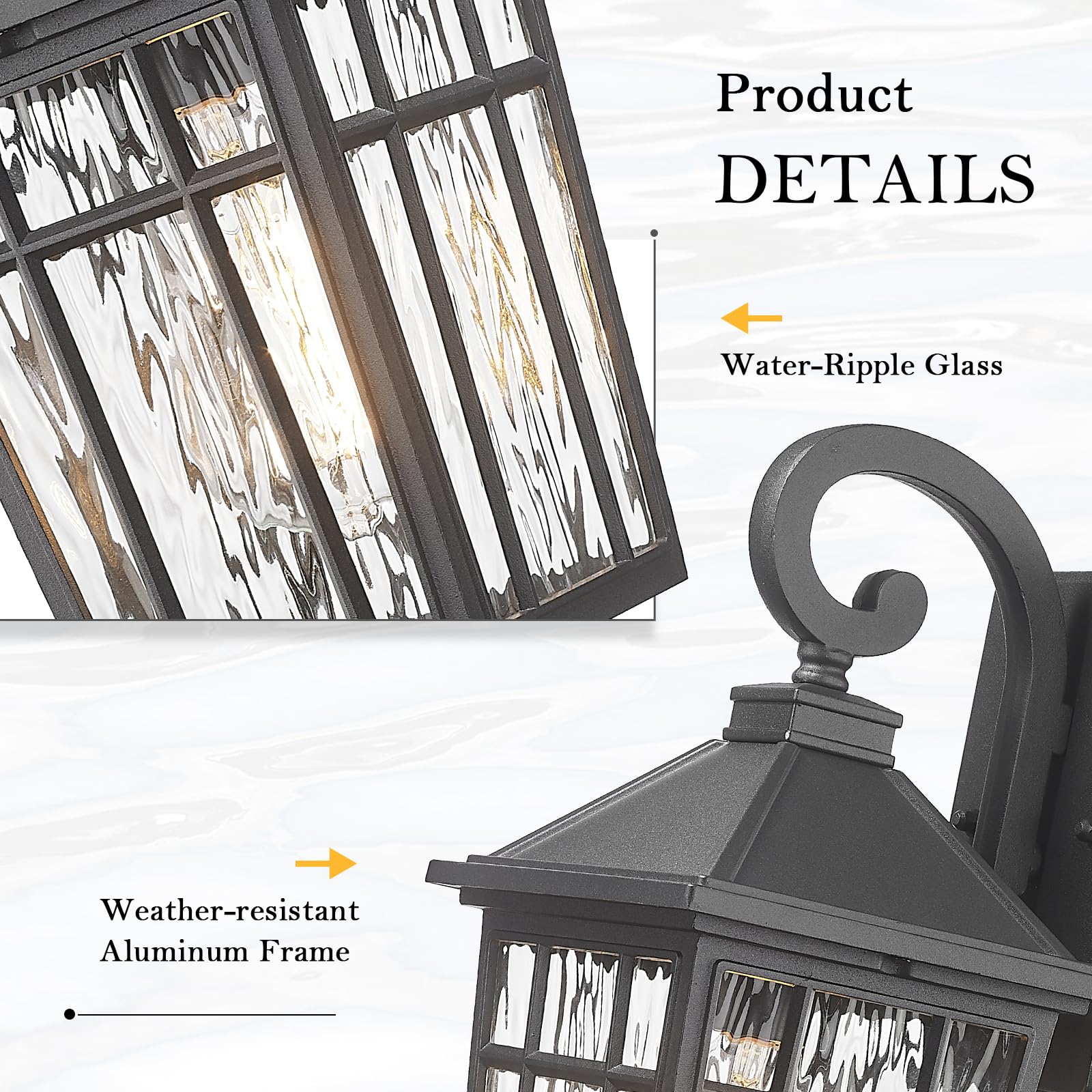 Darkaway Outdoor Wall Lights For House  Exterior Lighting Fixtures Wall Mount Outside Porch Lights Waterproof Black Outdoor Sconce Lights With Water Ripple Glass For Patio Garage Front Door