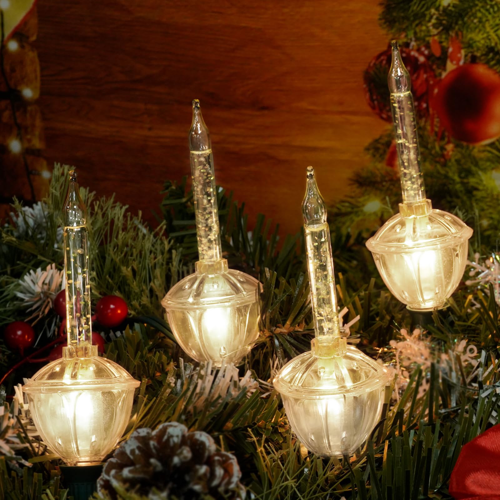 Aiyomt Gold Christmas Bubble Lights Set of 8 Warm White, 11FT C7/E12, UL Listed, Vintage Holiday Decor
