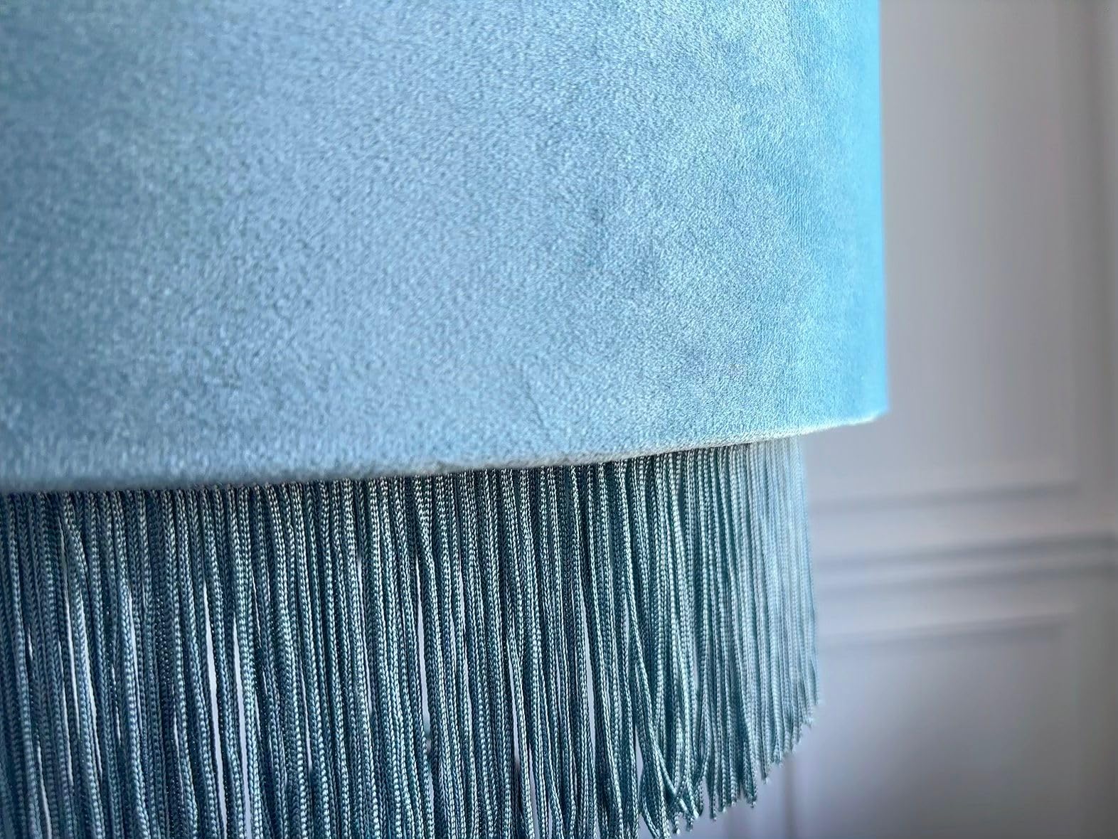 Tristan Home Premium Velvet Drum Lamp Shade With Fringe (Light Blue Small) 35Cmx35Cmx24Cm
