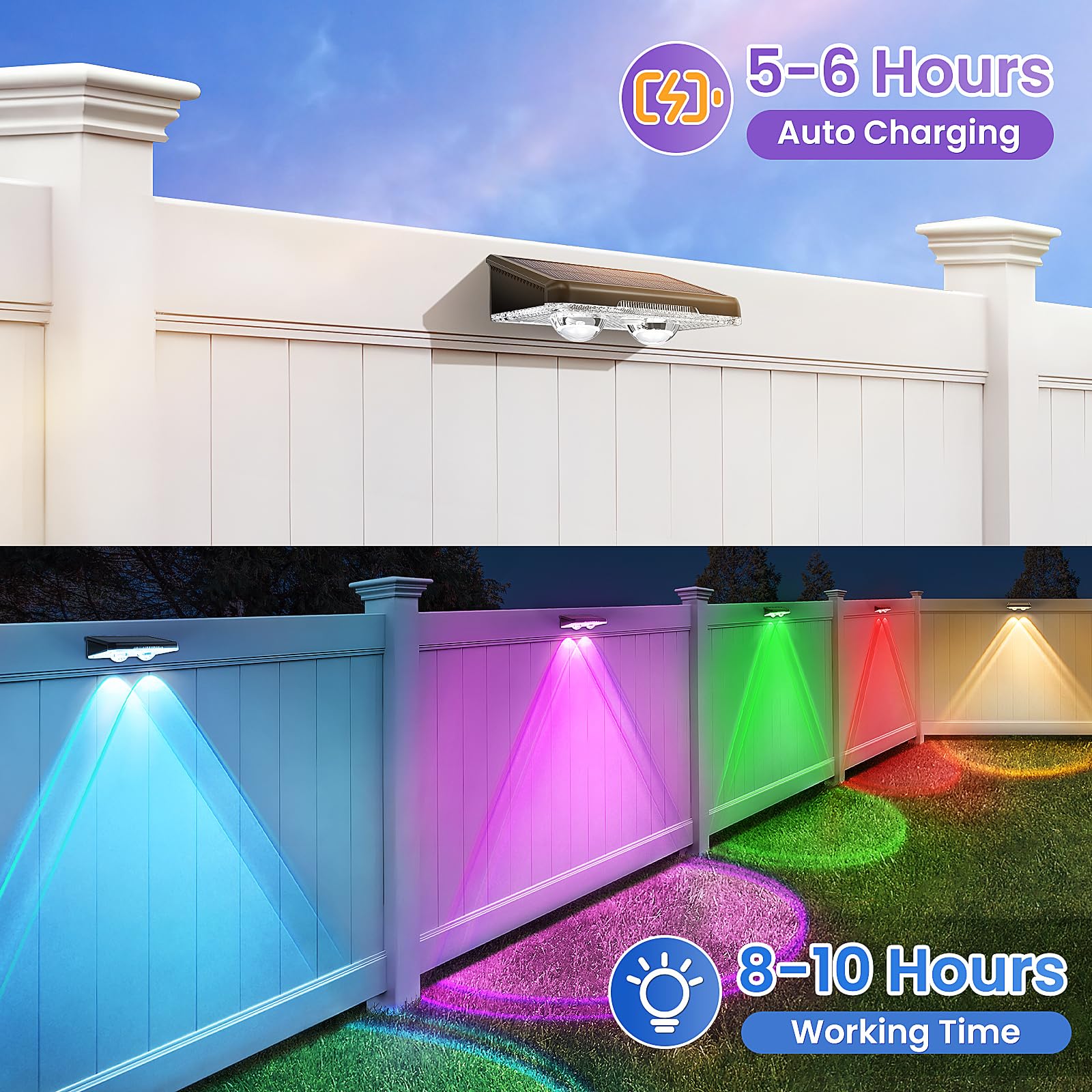 Apilab Solar Fence Lights Outdoor 8 Pack - 8 Modes (Rgb Cycle/Fixed)  Fence Lights Solar Powered For Outside  Ip65 Waterproof  Deck Lighting For Wall  Step  Patio  Pathway  Stairs