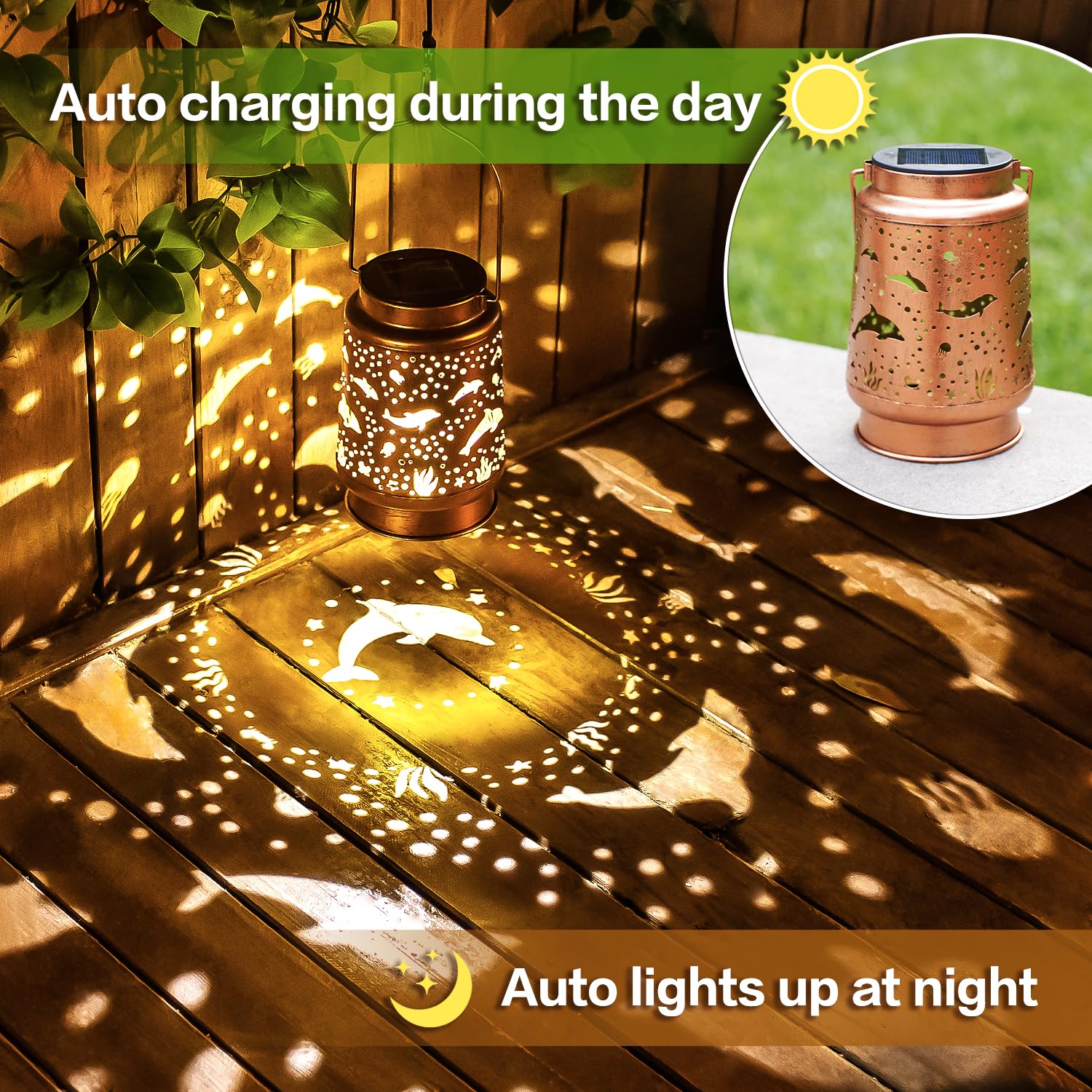 Dolphin Solar Lanterns Outdoor Waterproof Hanging Solar Lights Dolphin Gifts For Women Men Metal Decorative Led Dolphin Lanterns For Garden Decor,Yard,Patio,Lawn,Tabletop,Pathway,Landscape