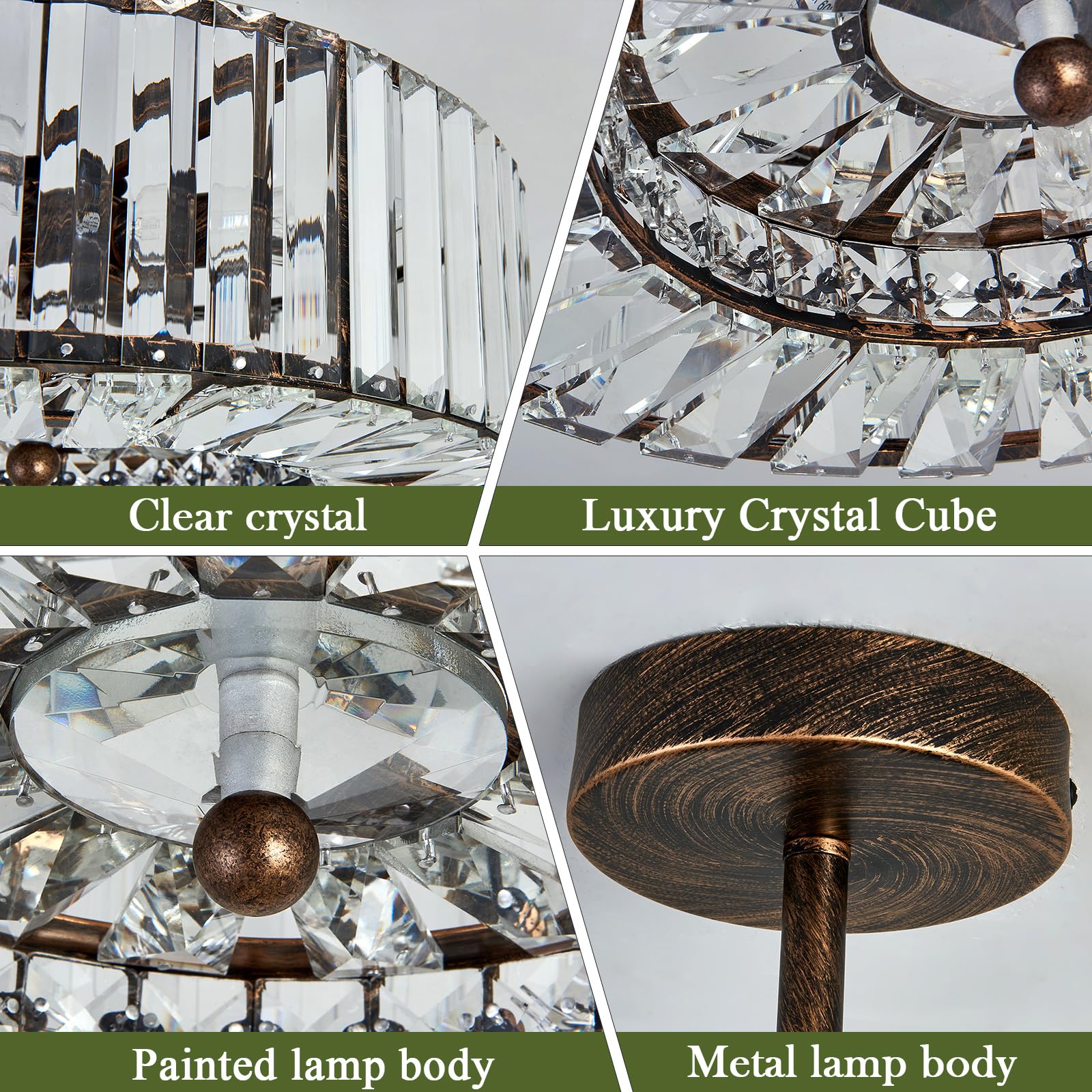 Piepooye Modern Crystal Chandelier, Oil Rubbed Bronze, Semi Flush Mount, R-2147, Farmhouse Lighting for Dining Room, Living Room, Kitchen