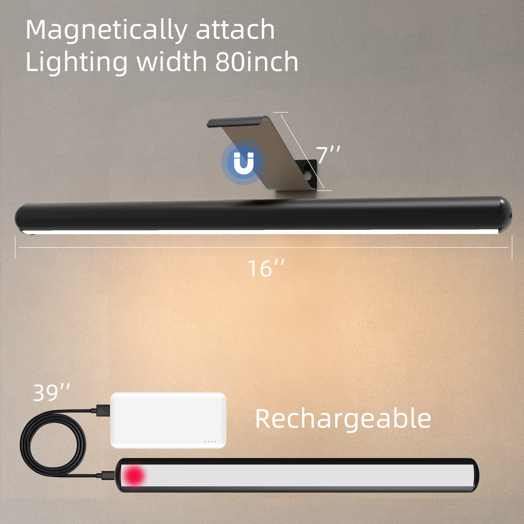 TINTINDOC 16" Wireless Picture Light, Dimmable & Timer, Metal Art Light, Rechargeable, Model YM-TY