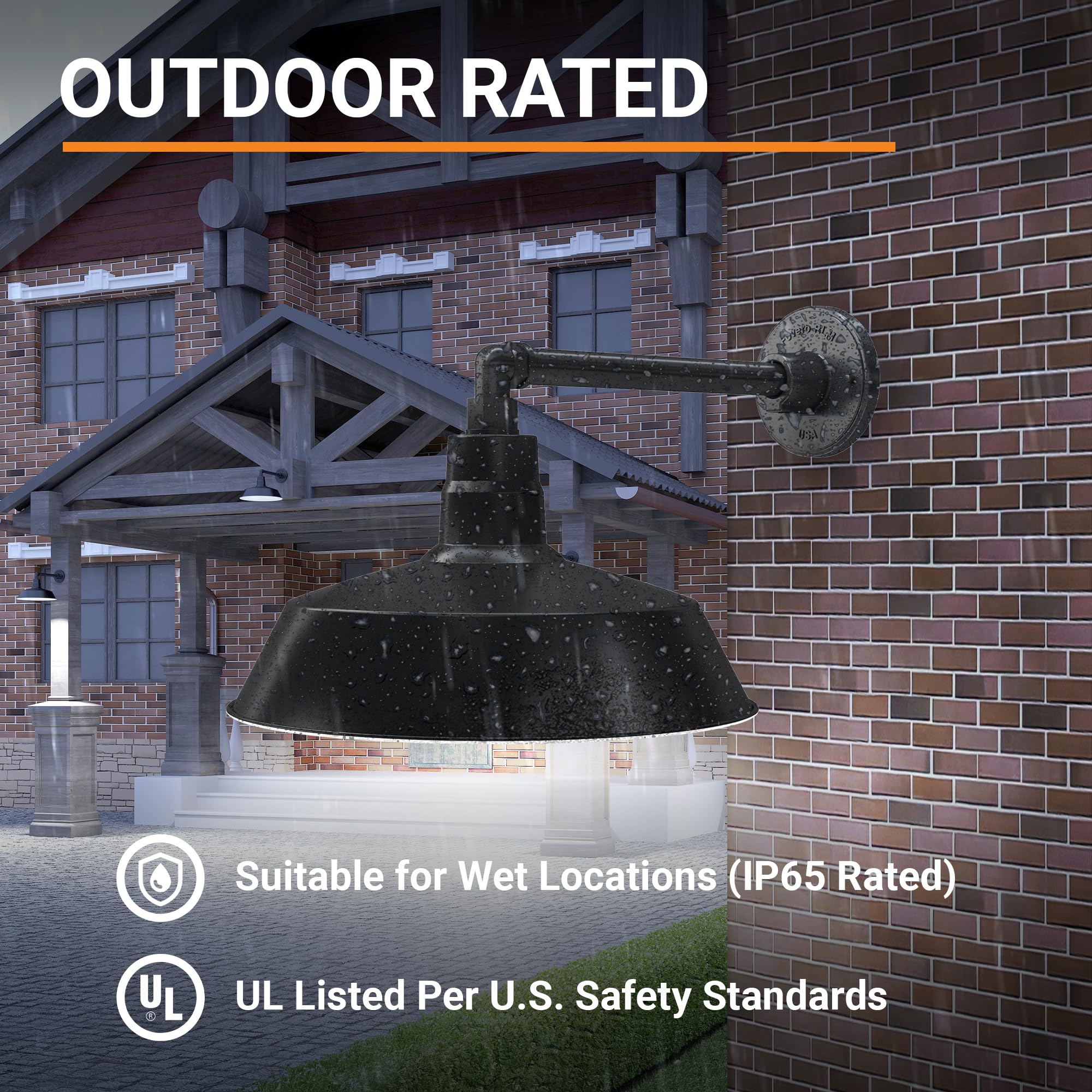 HTM LIGHTING SOLUTIONS Gooseneck Barn Light Fixture, 14in, Satin Black, Alloy Steel, Model SBL14-BK-SGN13-BK-A195KND, UL