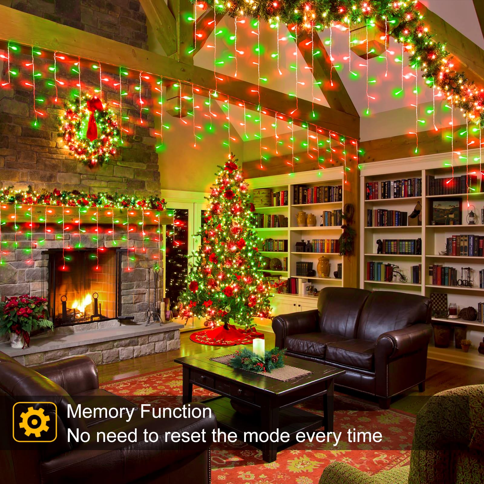 33Ft Red And Green Christmas Lights, 400 Led Icicle Lights For Outside, Clear Wire Connectable Twinkle Lights With 8 Modes Timer