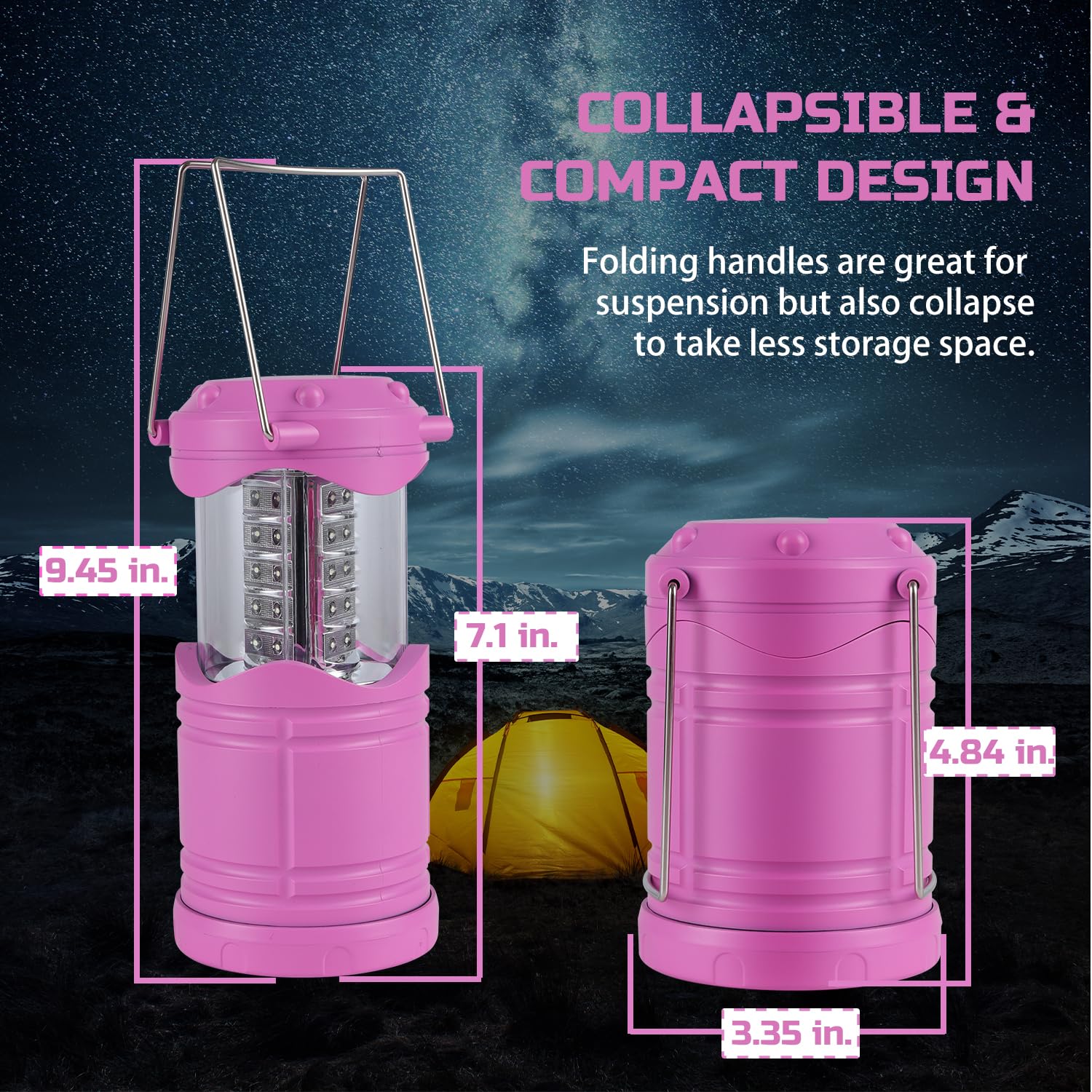 Lichamp 4 Pack Pink LED Camping Lanterns, Battery Powered, Super Bright, Collapsible, Model A4PK