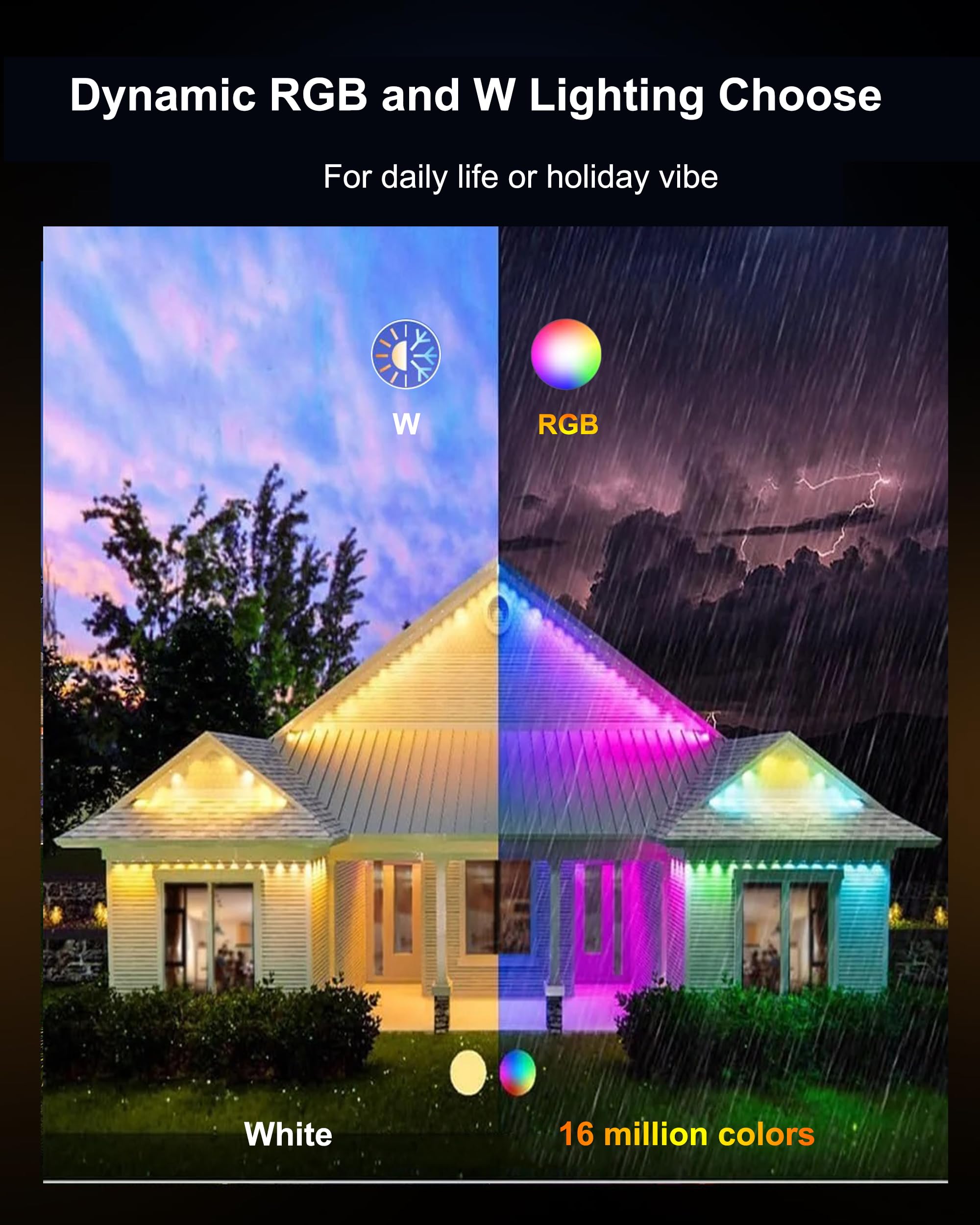 Seyxicnor 50Ft Permanent Outdoor Lights, 63 Scene Modes Smart Rgbw Outdoor Christmas Lights With Remote App Control, Ip67 Waterp
