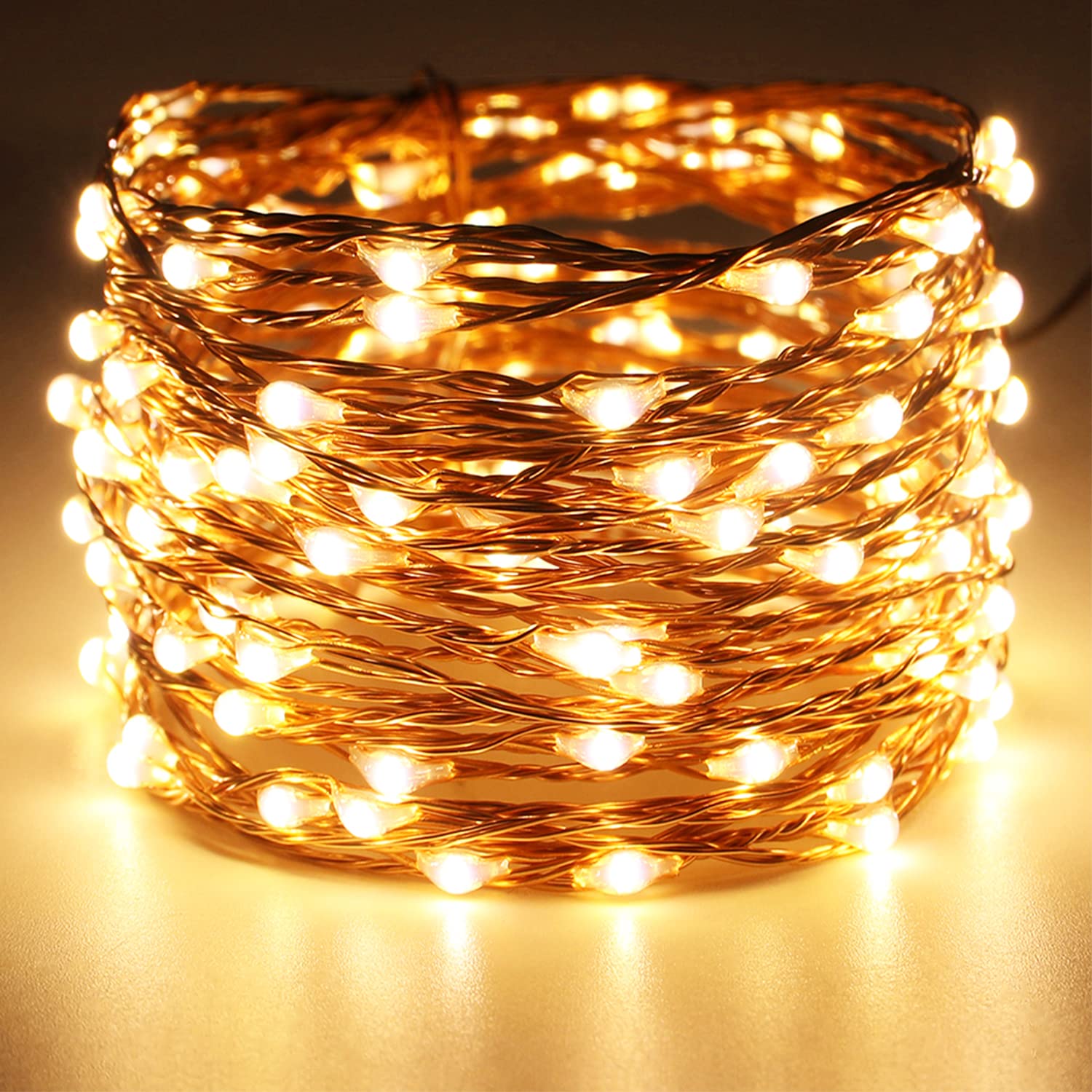 RUICHEN 20Ft 120 LED Warm White USB Fairy Lights, Waterproof Copper Wire String Lights for Bedroom, Wedding, Christmas Party Decor