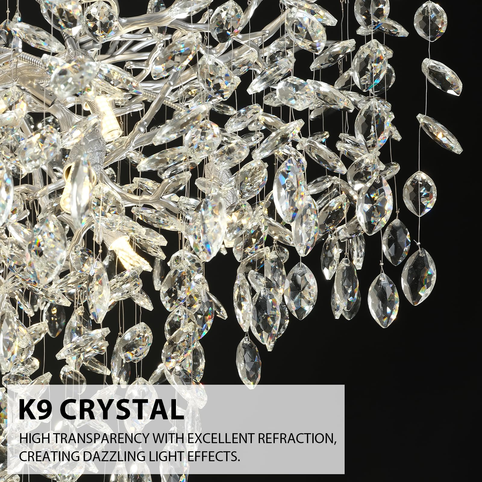 Kvtinmty H65'' Silver Tree Branch Crystal High Ceiling Chandelier, Modern Crystal Staircase & Foyer Chandelier For Large Living