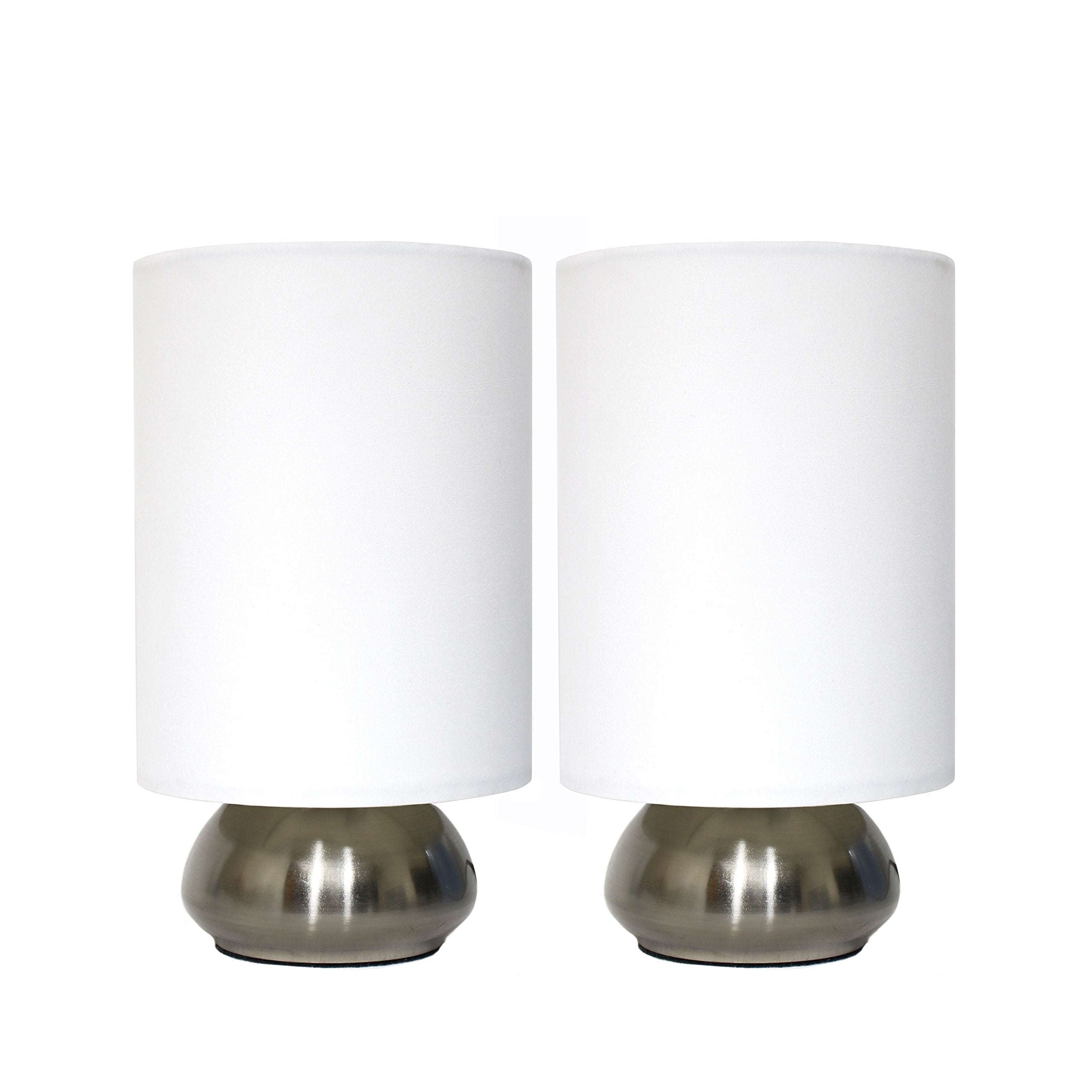 Simple Designs Lt2016-Ivy-2Pk Gemini Brushed Nickel 2 Pack Mini Touch Lamp Set With Fabric Shades, Ivory