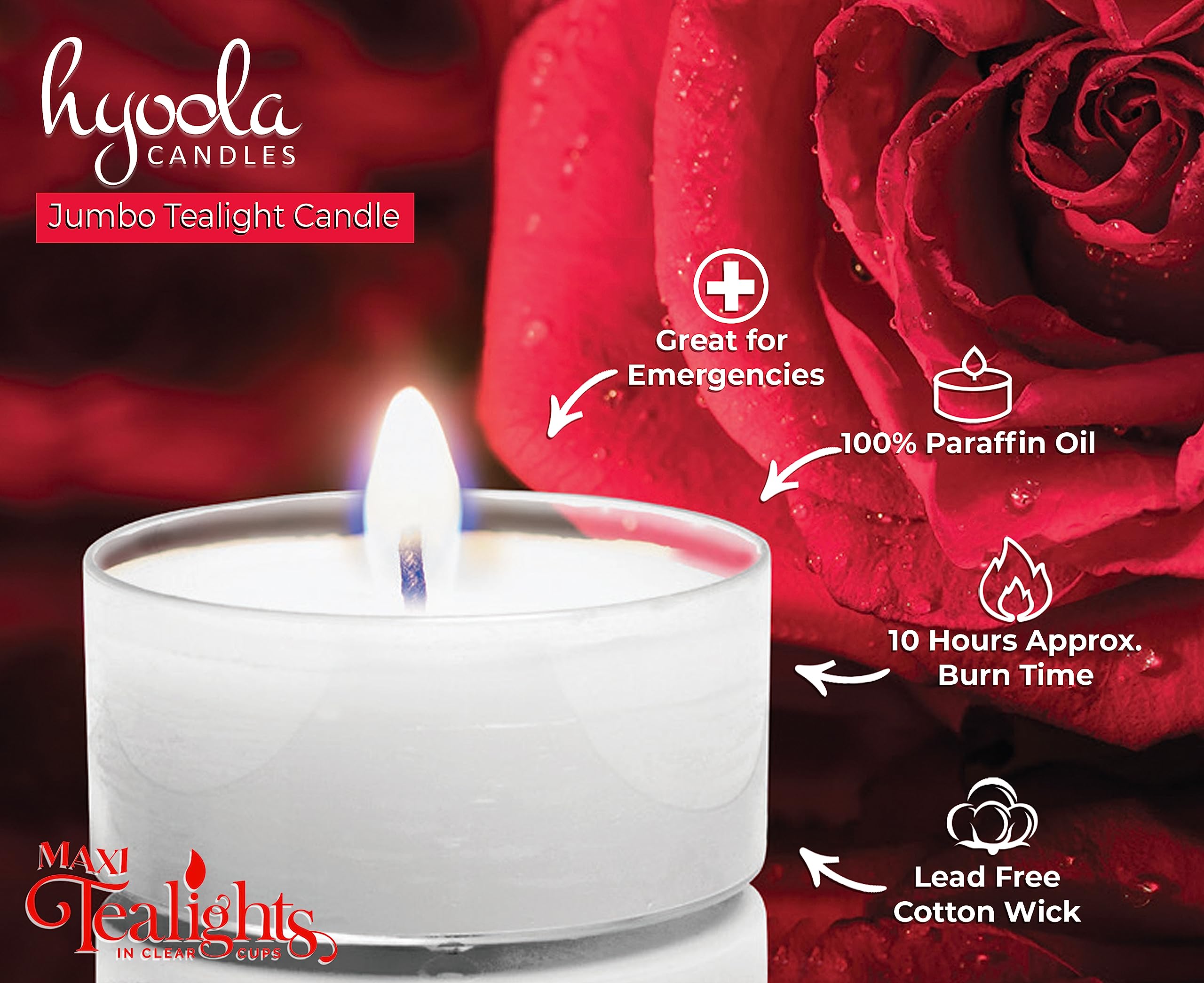 Hyoola Tea Light Candles - 16 Pack Jumbo Unscented - 10 Hour Long Burning White Wax - Model H28012