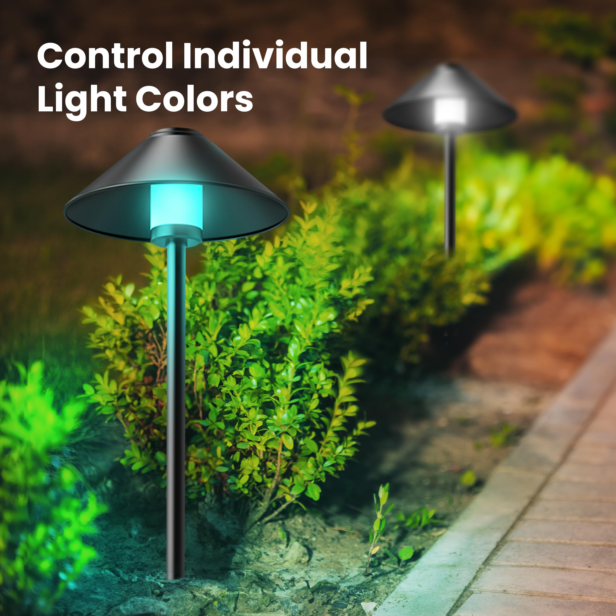 Feit Electric Smart Outdoor Cone Path Lights, 100 Lumens, Color Changing, 4-Pack, Black, Model PATH/RGBW/AG/4, App & Remote Control