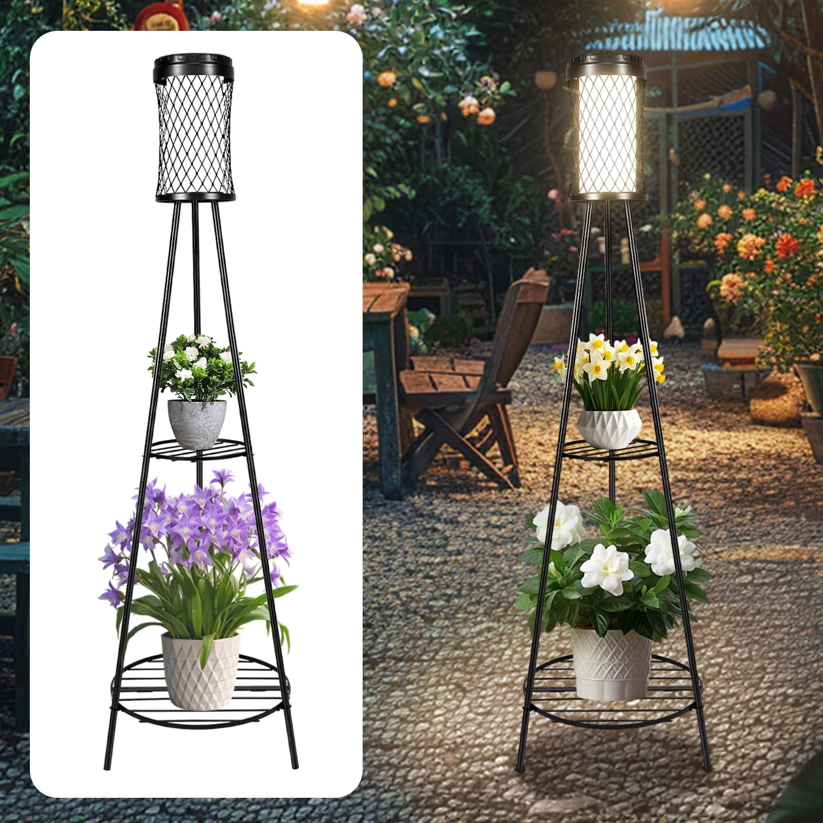 Satucol 4 Pack 45.4'' Outdoor Floor lamp IP65 Waterproof, Solar Lights Outdoor with 2 Plant Stand,Outdoor Patio Decor with USB C