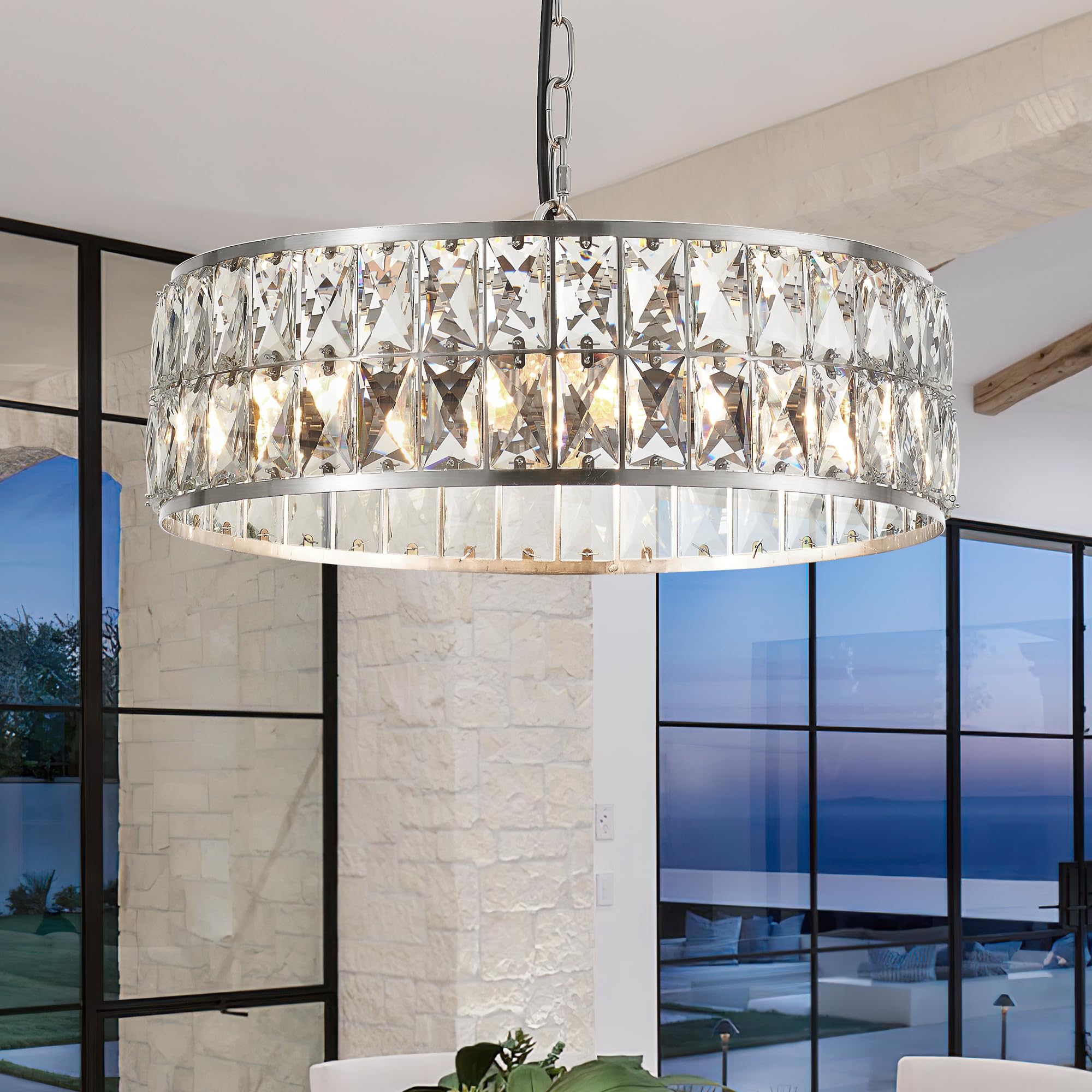 Salaiwei 16    4-Light Modern Crystal Chandeliers Nickel Dinning Room Light Fixture, Round Pendant Light Kitchen Island Chandeli
