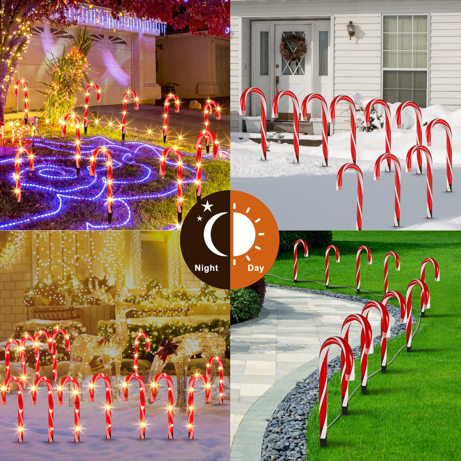 Christmas Candy Cane Pathway Markers Lights, Candy Canes Lights Outdoor, 10 Inch Set Of 10 Pack Christmas Candy Cane Lights Deco