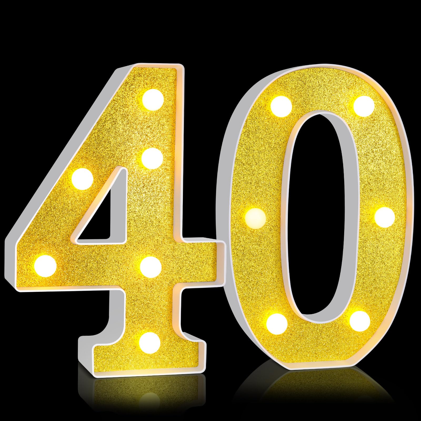 Treela LED Number Sign - 8.7in  Glitter Marquee for 40th Birthday Party Decorations, Gold