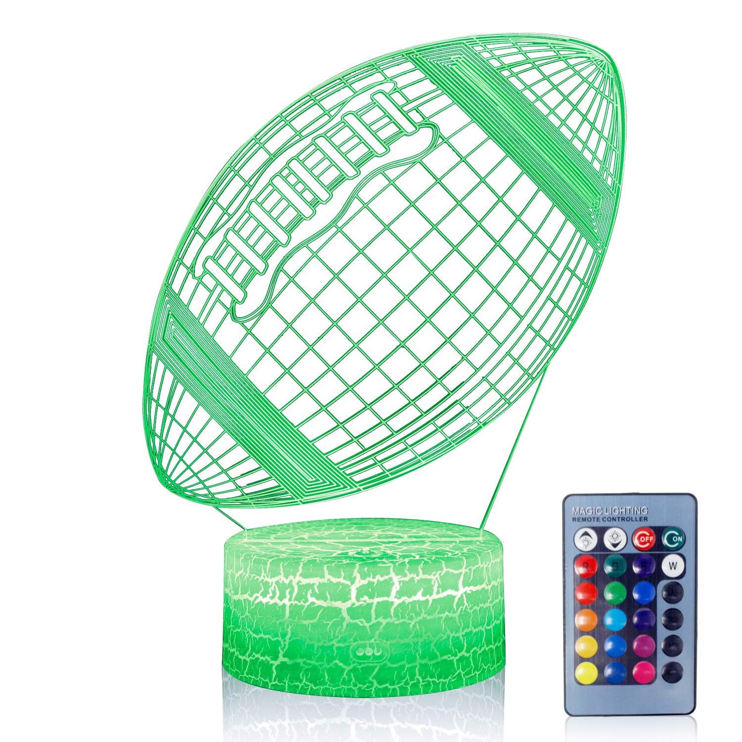 Azalco Rugby Night Light,3D Illusion Football Lamp For Kids Sprot Fans With 16 Colors Changing Remote Control&Smart Touch Bedroo