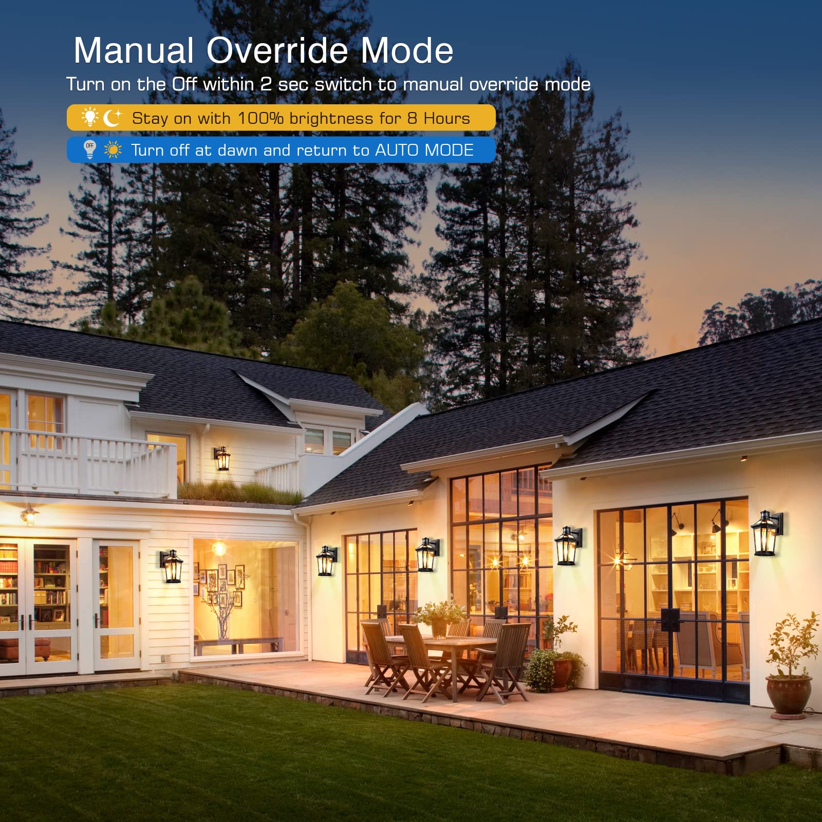 Vianis Motion Sensor Outdoor Light Fixture 2-Pack, Dusk To Dawn, Black Gold Aluminum Lanterns