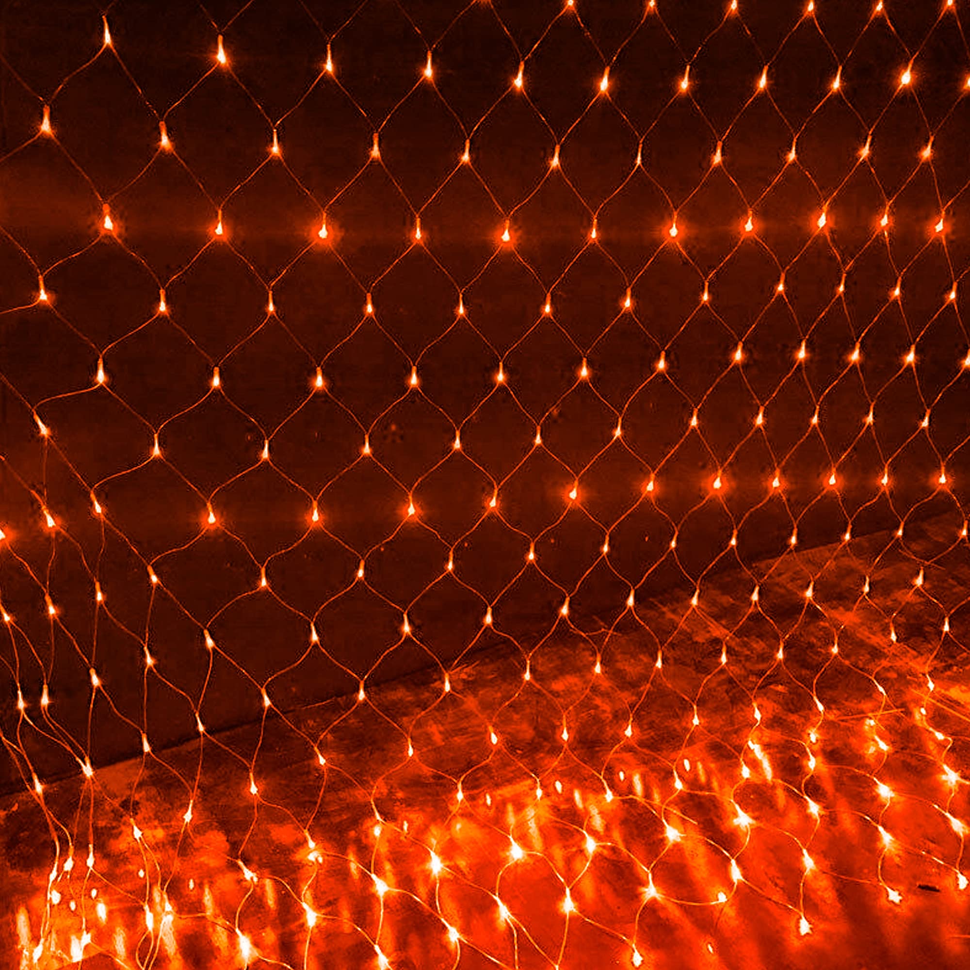 Dazzle Bright 200 Led Orange Net Lights, 9.8Ft X 6.6Ft, 8 Lighting Modes For