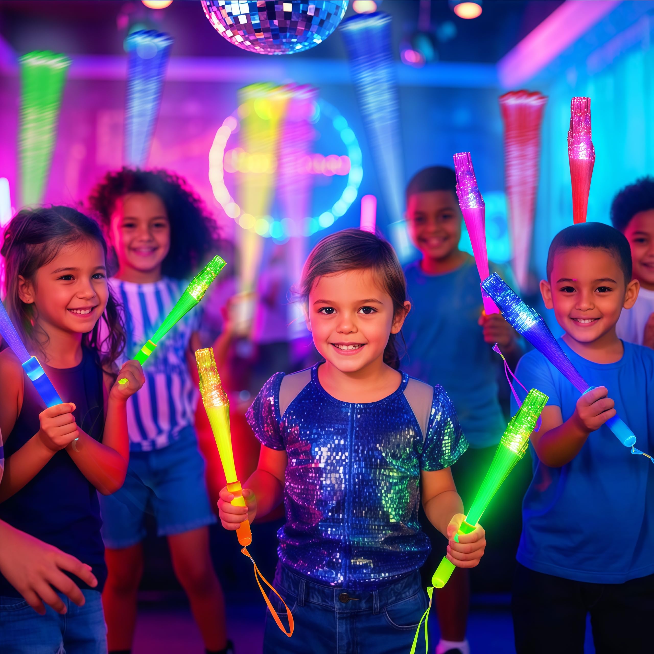 Prolpings 70Pc Glow Fiber Optic Wand Glow Sticks Led Light Up Wand Glow In The Dark Party Supplies Favors 4 Color Neon Light Up Toy Fit Thanksgiving Xmas Holiday Birthday Concert Party