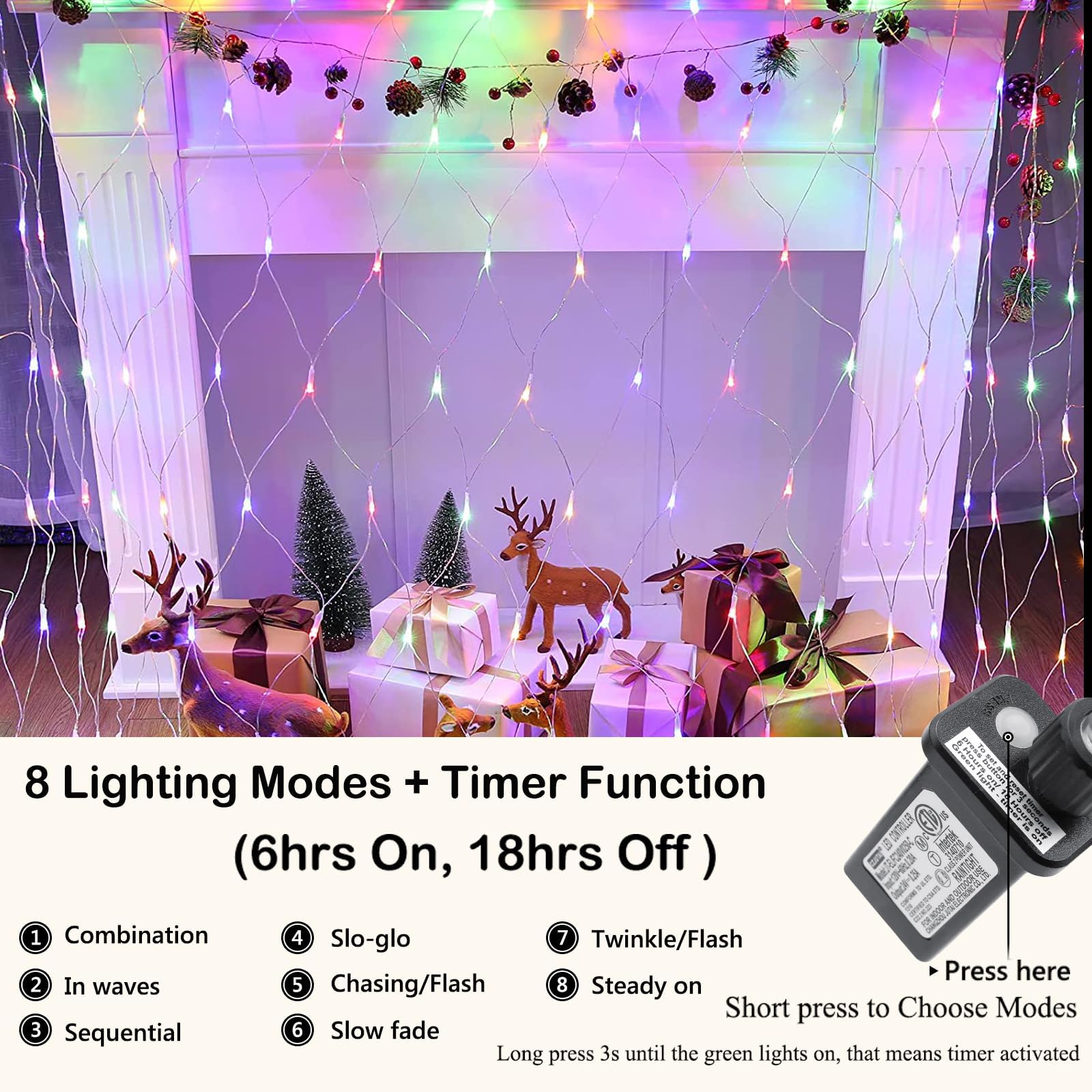 Joomer Christmas Net Lights - 12FT x 5FT, 360 LED, Waterproof, 8 Modes, Clear Wire, Multicolor, Model SSL0360-N-29V