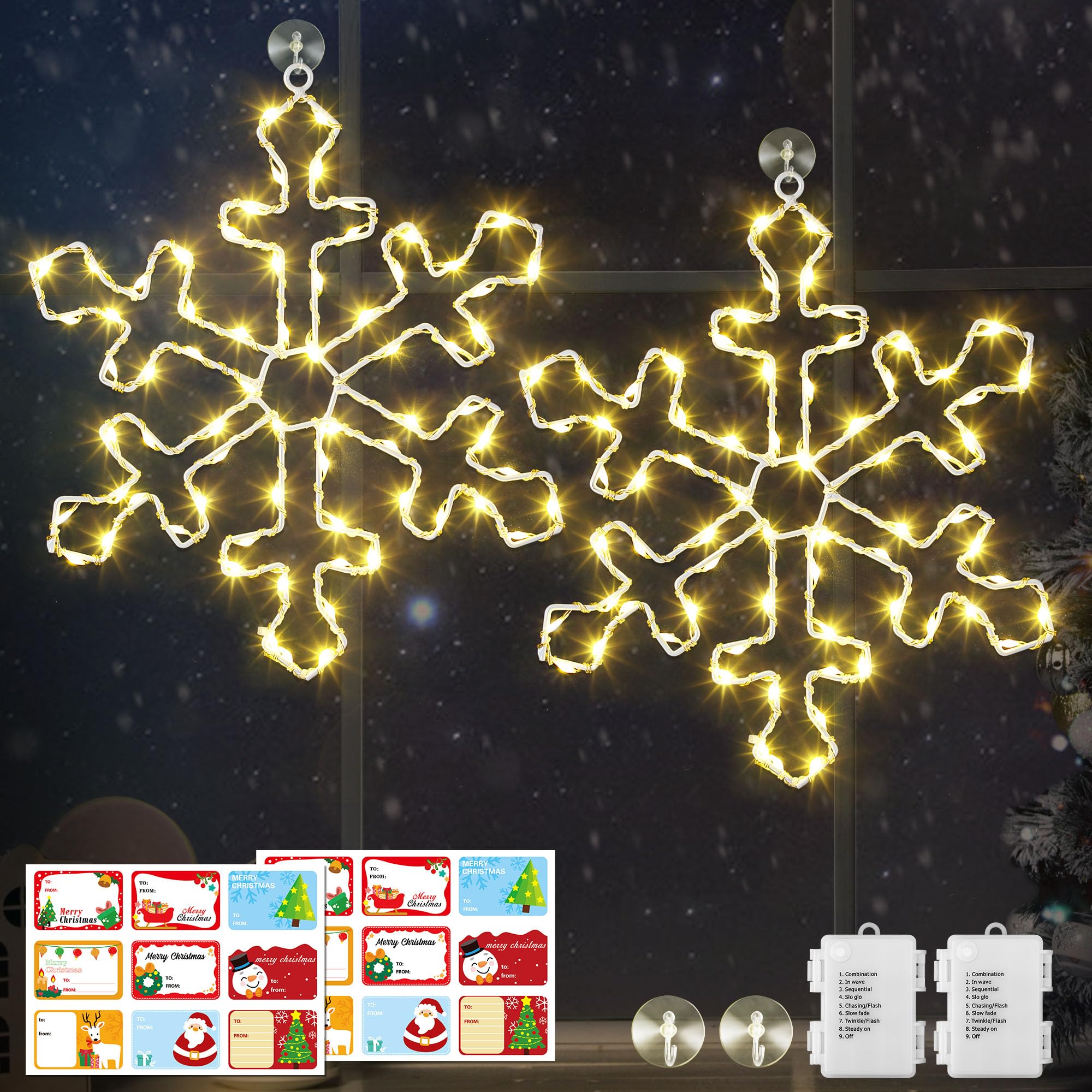 Hiboom 2 Pack Christmas Window Silhouette Lights, 70 LEDs Snowflake Light 12 Inch Snowflake Lighted Decorations Battery Powered 