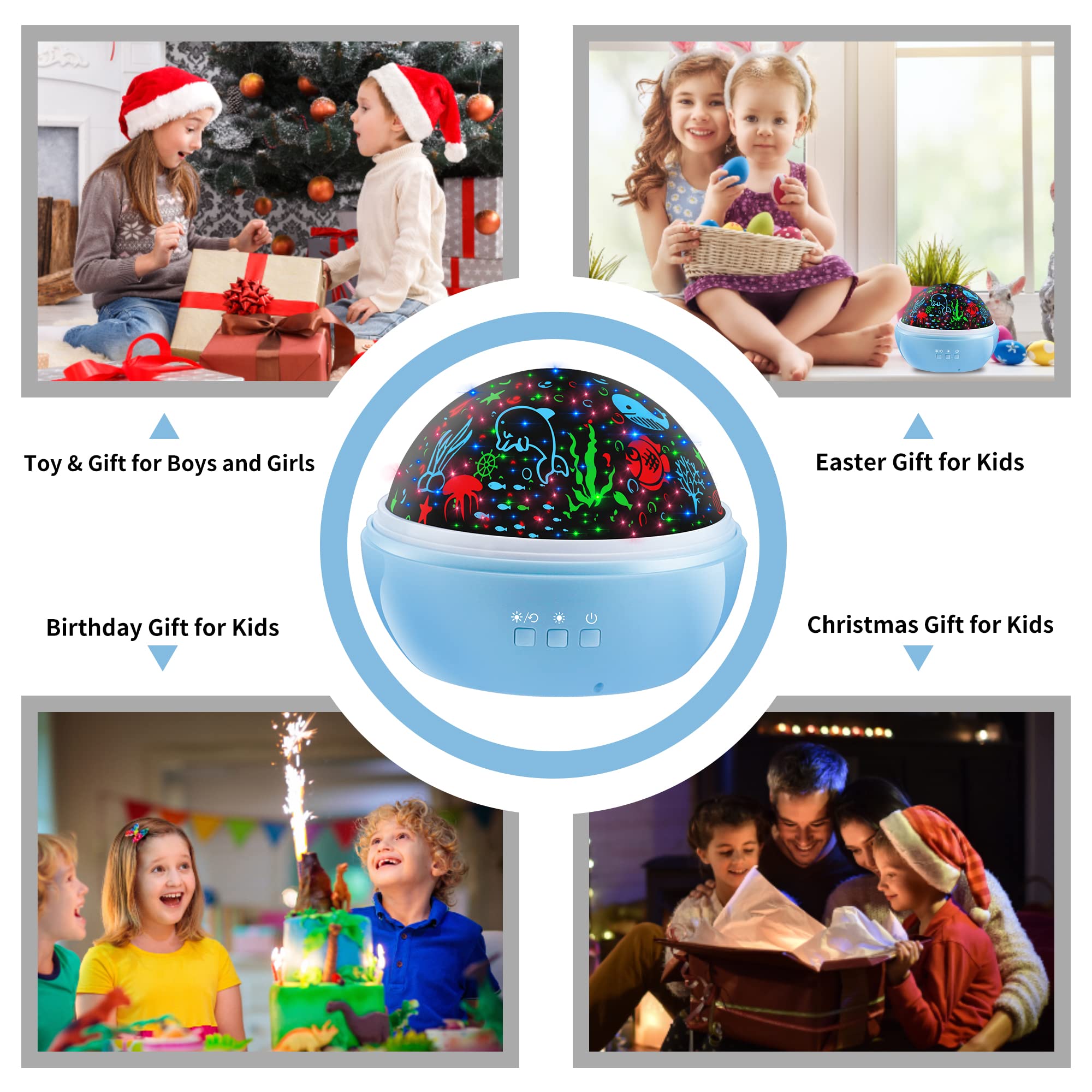 KEVAP Starry Night Light Projector for Kids, 360° Rotating, Ocean Wave, Pink, Plastic