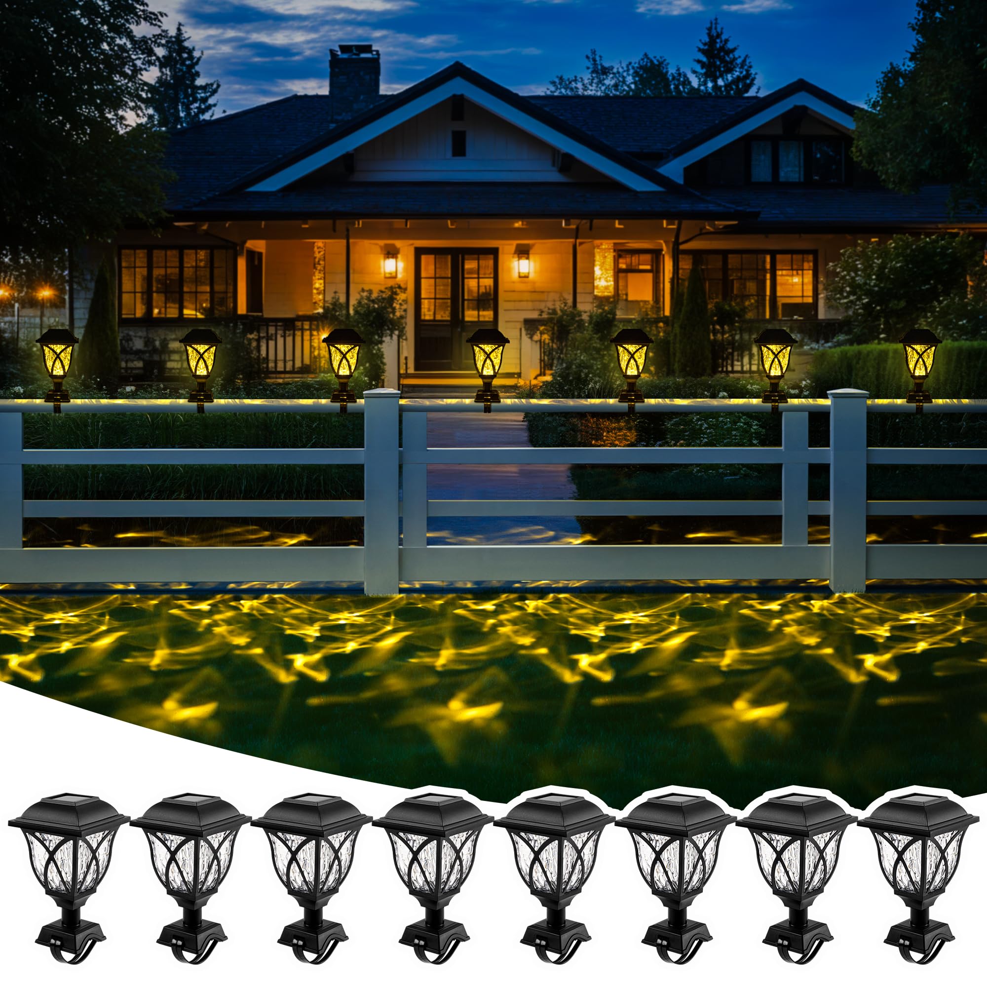 SUNCKET Solar Fence Lights Outdoor Waterproof  Led Solar Lights Outdoor for Chain Link Fence  Step  Stairs  Trampoline  Yard and Pathway  Warm White 8 Pack