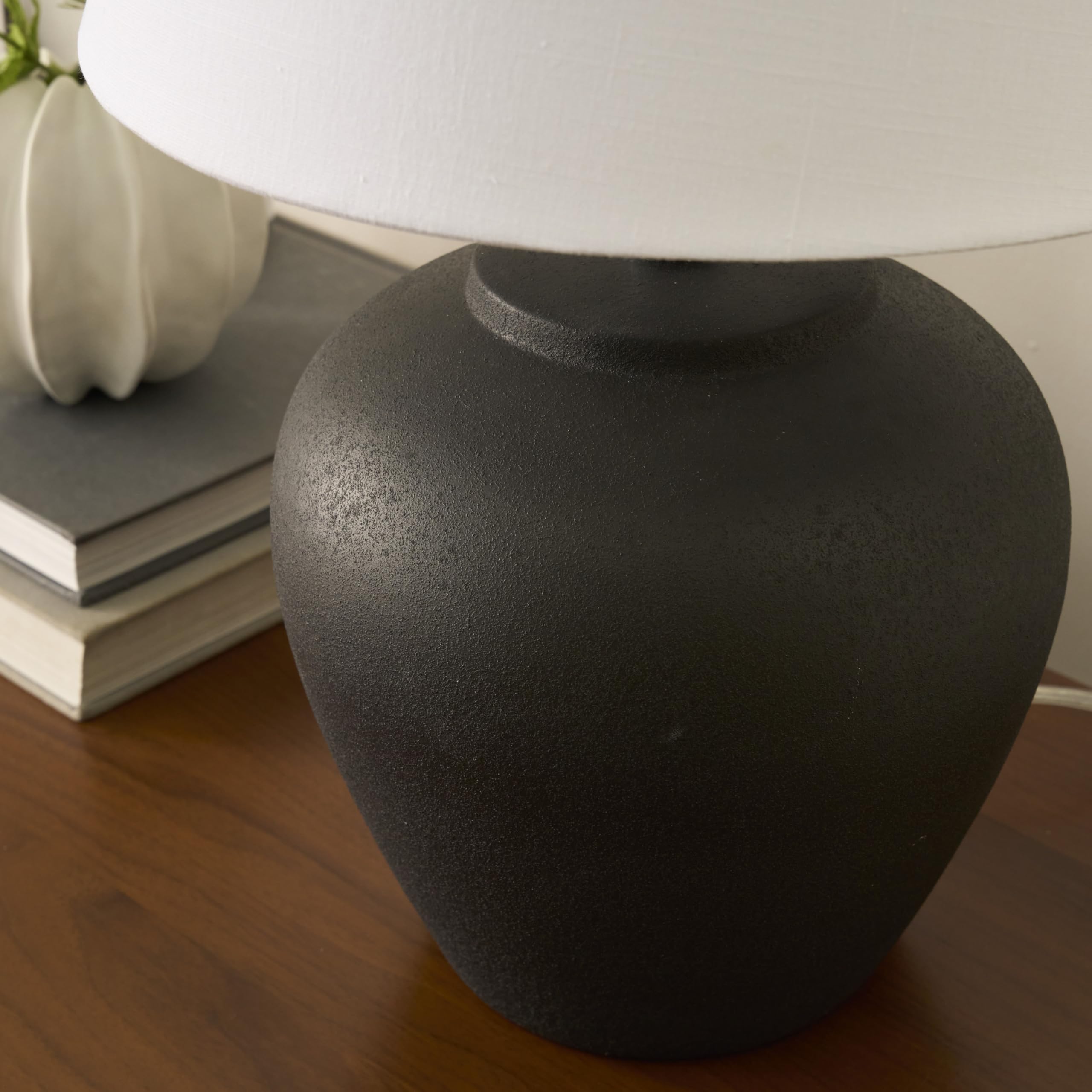 Nourison 20'' Black Ceramic Pot Table Lamp For Bedroom, Living Room, Console, Entryway (Pack Of 1)