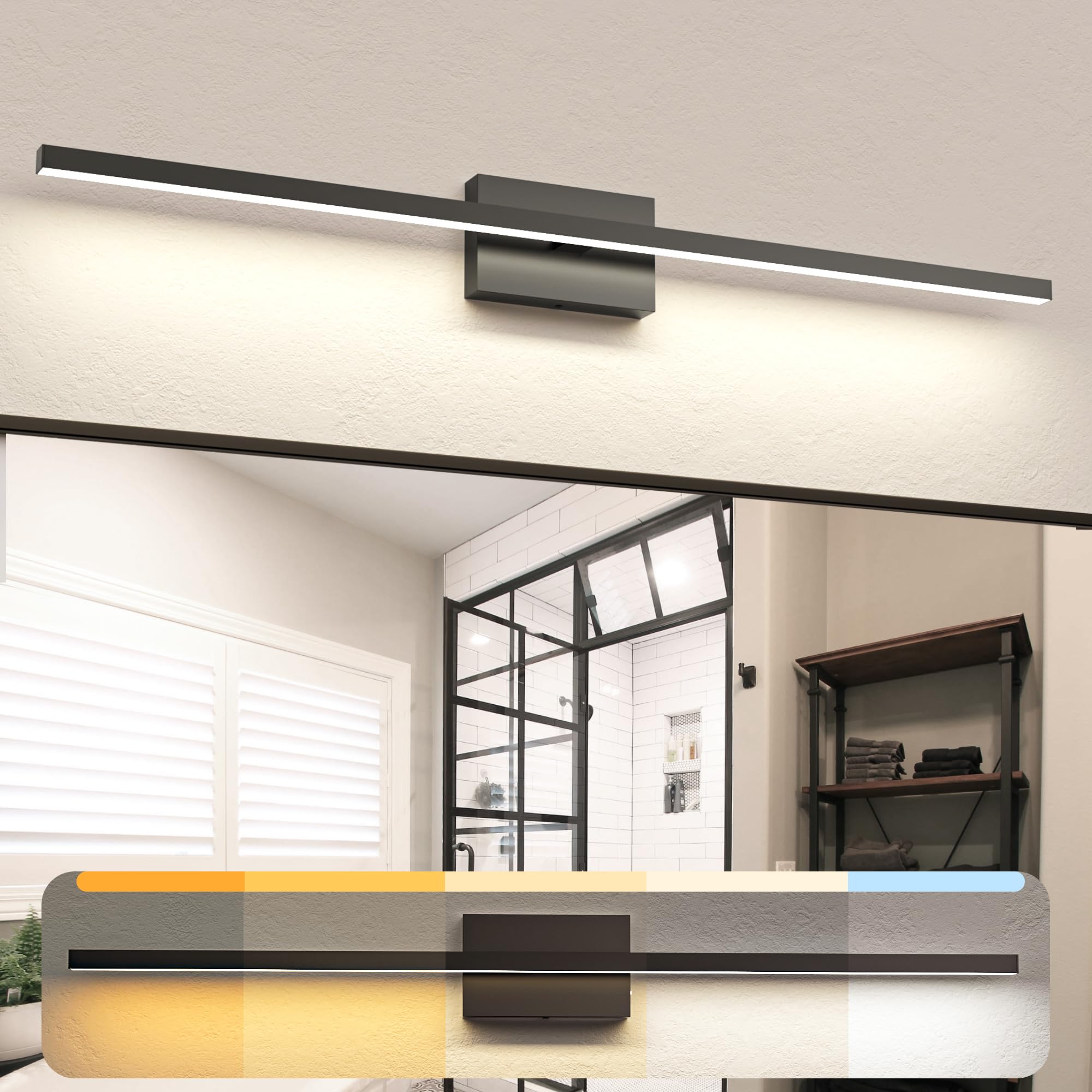 Niorsun 39.4 Inch Black Bathroom Vanity Light, 24W 5Cct Dimmable Led Over Mirror Lighting Fixture - Modern Vanity Light For Rest