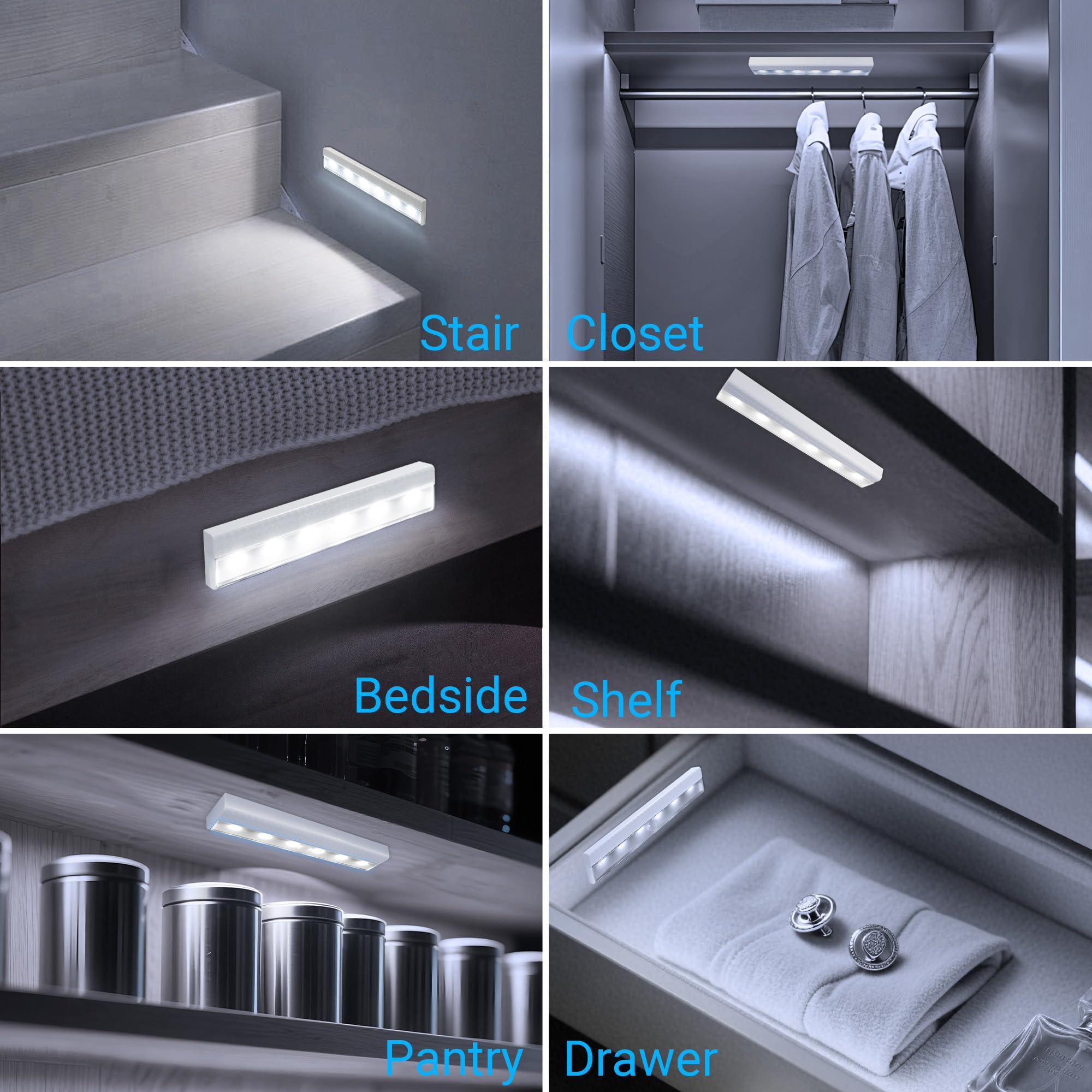 Maylit 2 Pack Closet Lights Motion Sensored  Battery Operated Light Indoor  Wireless Magnetic Night Led Bar  Stick On Lighting For Stair  Shelf  Hallway  Bed  Pantry  Under Cabinet  6000K Cool White