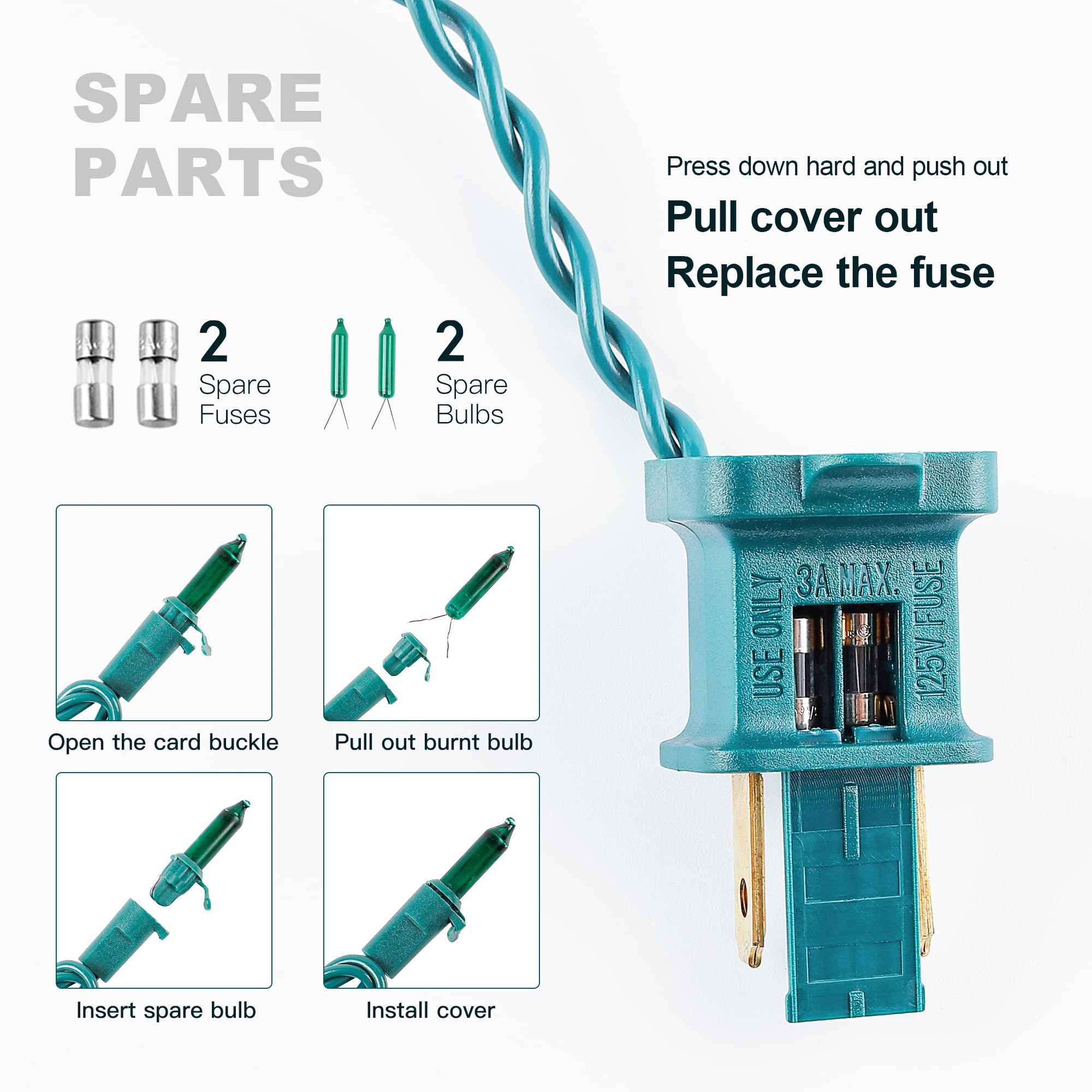 Mimigogo 50-Count Green Incandescent Christmas Tree Lights, 13Ft Waterproof Mini String Lights