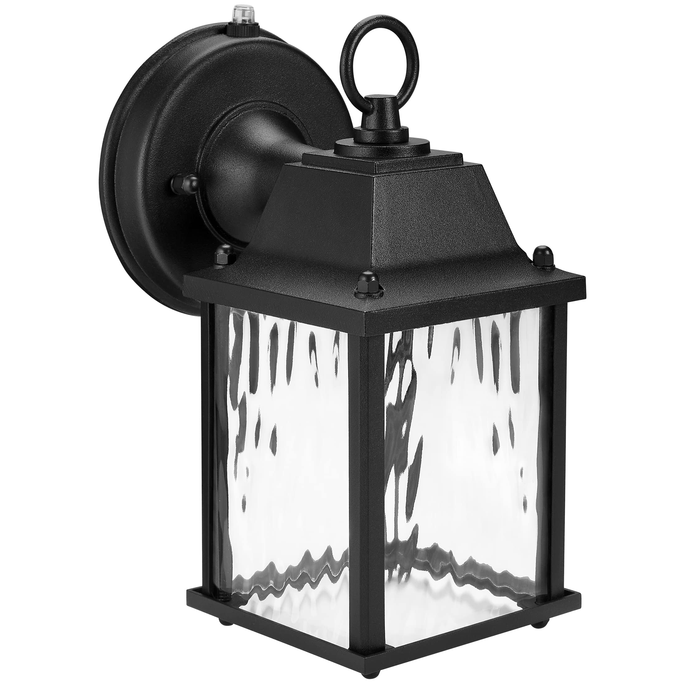 Maxxima LED Porch Lantern Outdoor Wall Light, Black with Clear Water Glass, Photocell Sensor, 650 Lumens, Dusk to Dawn Sensor, 3