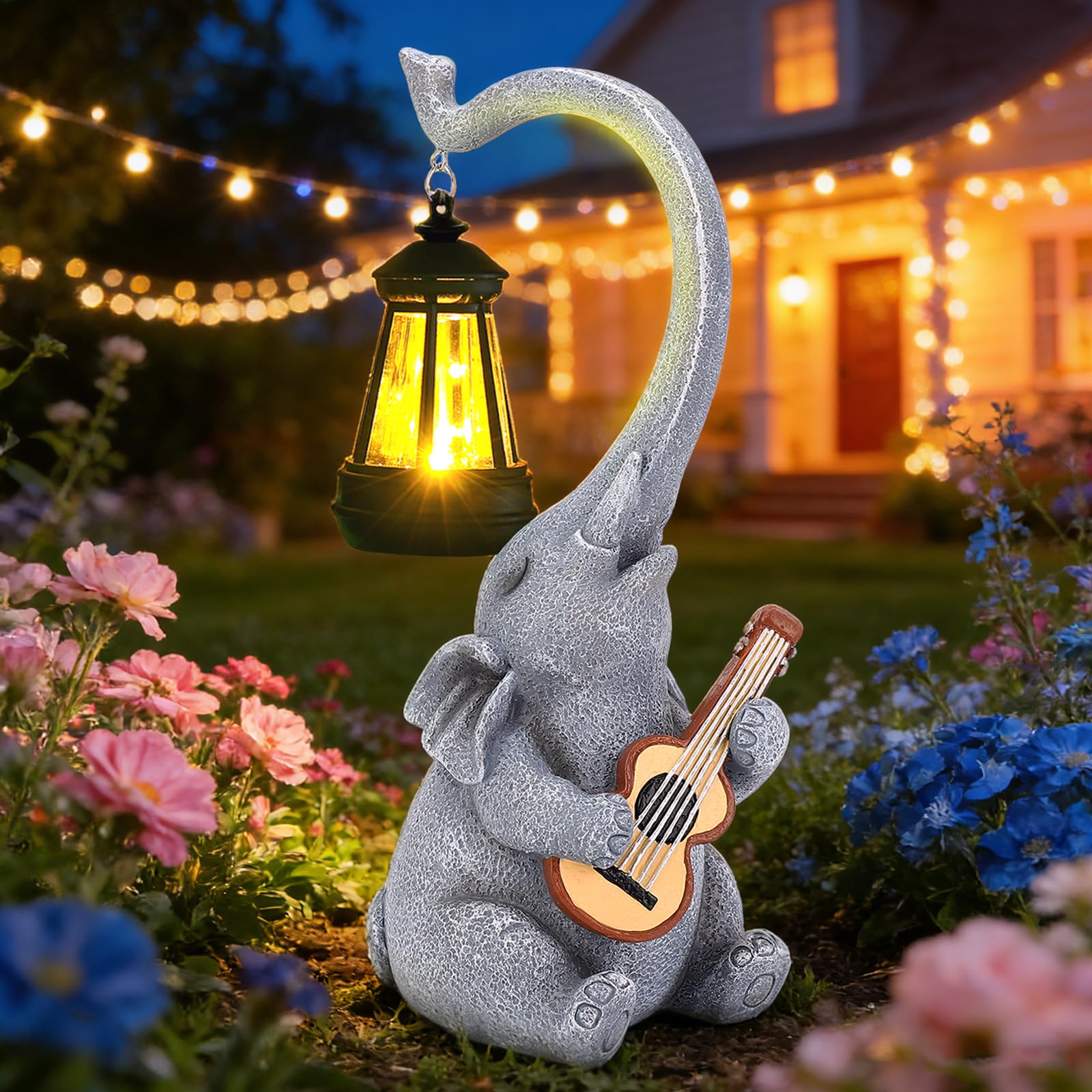 Cikoube Solar Garden Elephant Statue with LED Lights, Outdoor Yard Decor for Lawn Patio Home, Mothers Day Birthday Gifts for Wom
