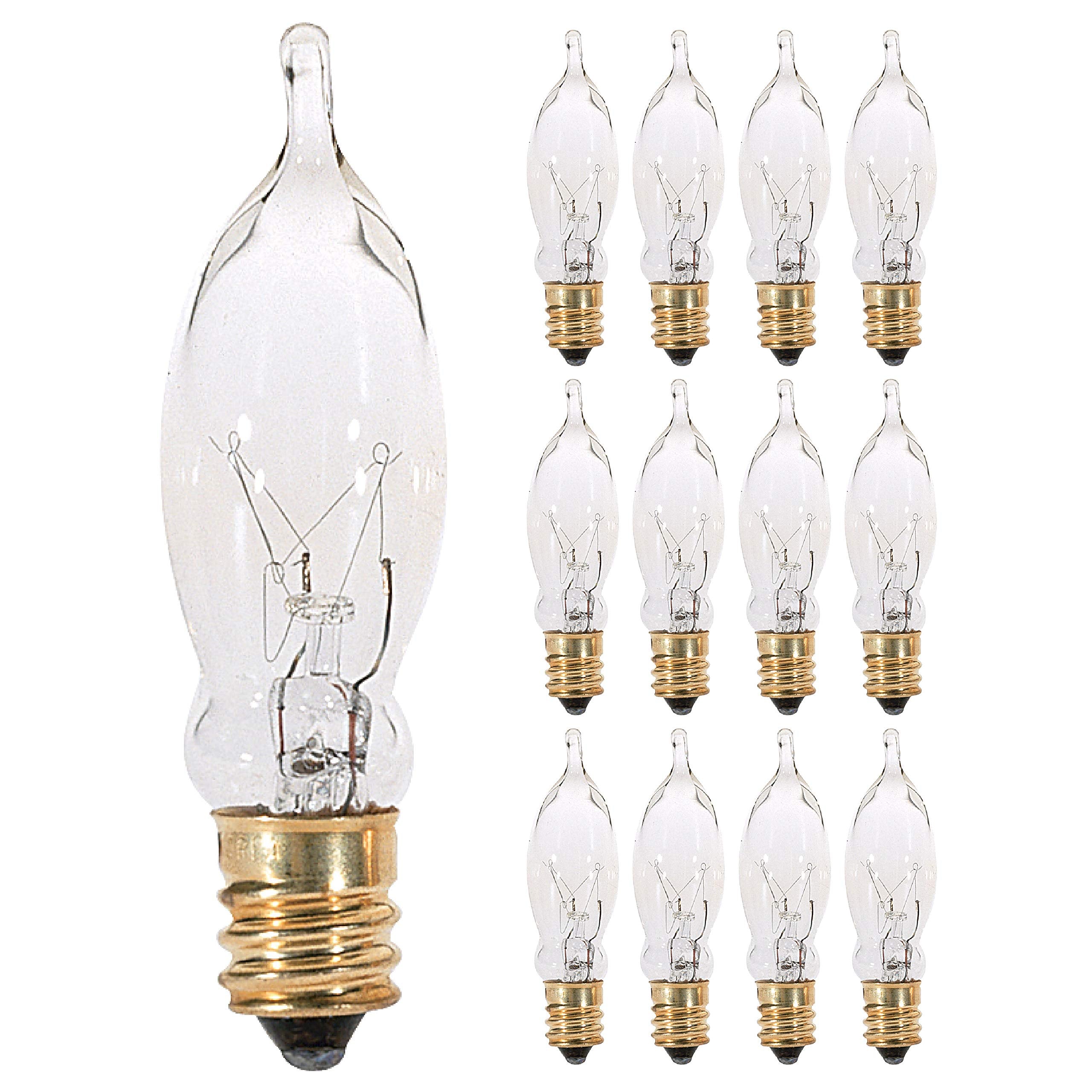 Kor (12 Pack) 7.5Cfc/15/3 7.5W 120 Volt, Flame Candelabra Tip Chandelier Bulb, Clear Ca5 Incandescent, Petite Decorative Lamp, E