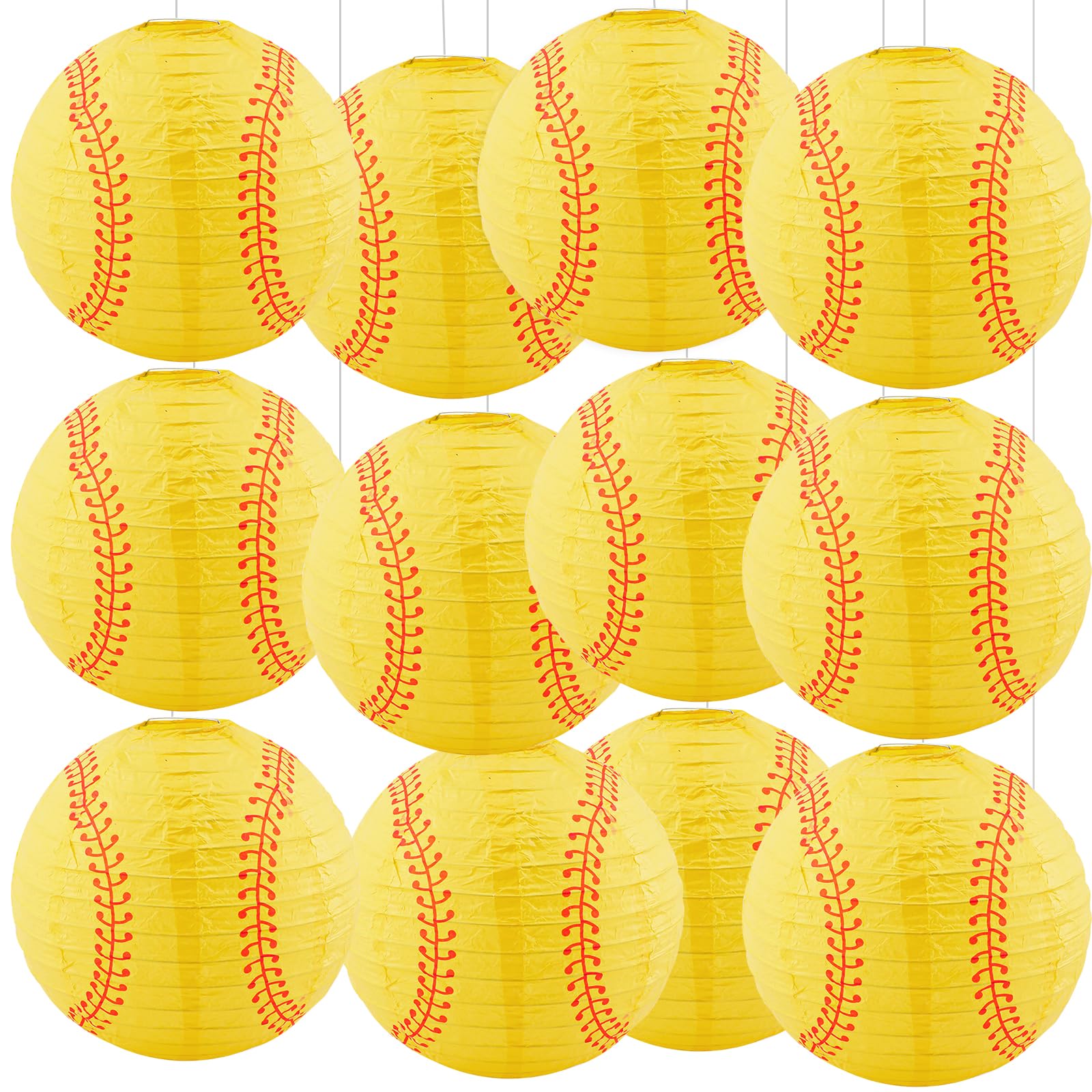 12 Pcs Softball Paper Lantern, 8 Inch Softball Lanterns Hanging Decoration Sport Party Softball Paper Lanterns For Little League