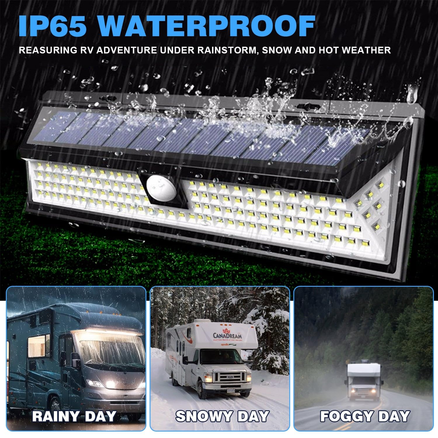 Hiseanllo Solar RV Porch Light, Motion Sensor with Remote Control, Waterproof, Black, Model RPL78