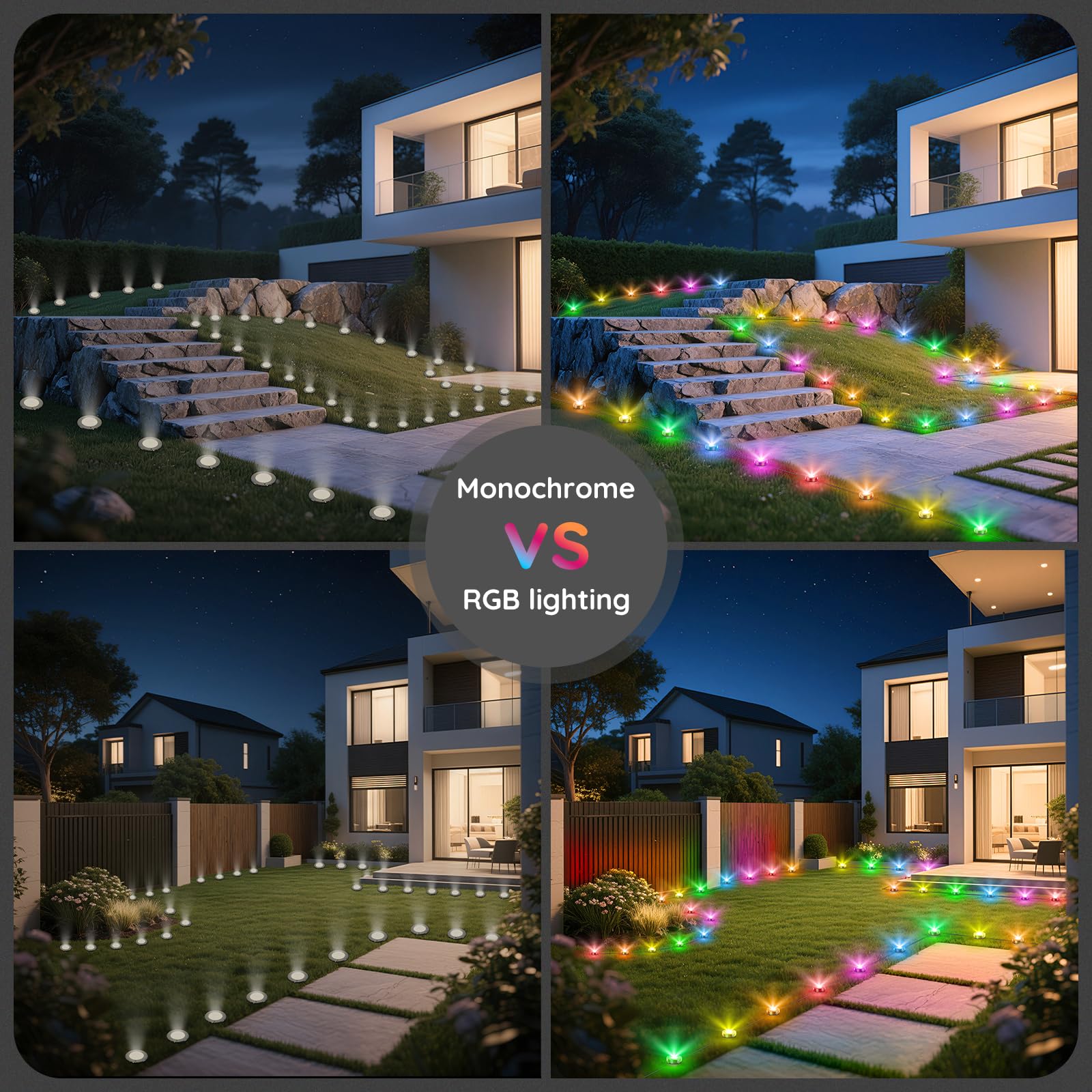 TQQVXX RGB Outdoor Ground Lights, 200FT Color Changing, Waterproof Pathway Lighting, Black, Remote & App Control
