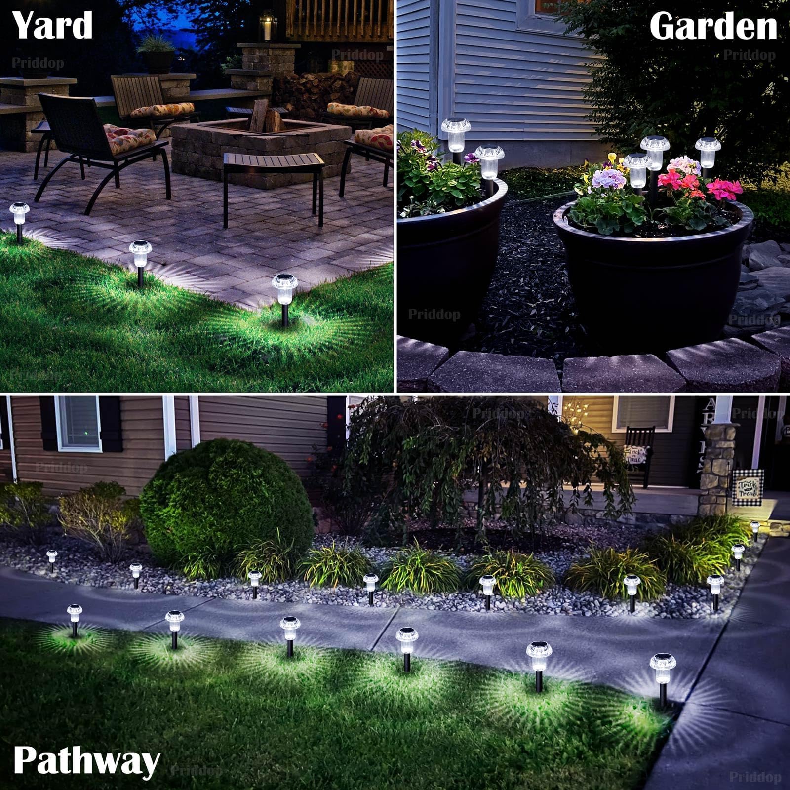 Priddop Solar Lights Outdoor Pathway Lights 8 Pack Led Waterproof Cold White Mushroom Shape For Garden Driveway Walkway Landscap