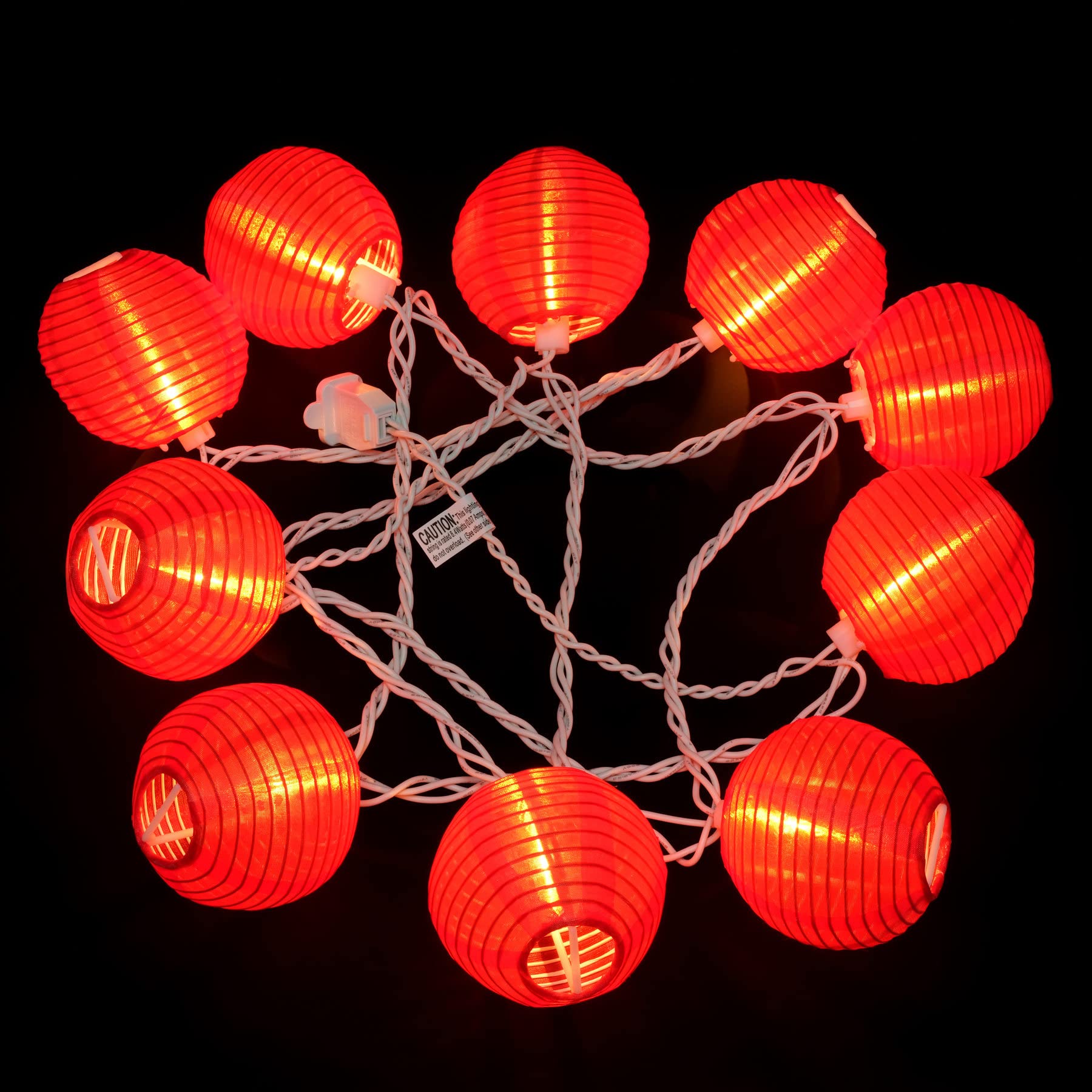 Yuletime Red Lantern String Lights, 10 Count On 7.6 White Wire, Ul Listed, 8 Spacing, Connectable Plug-In Decor
