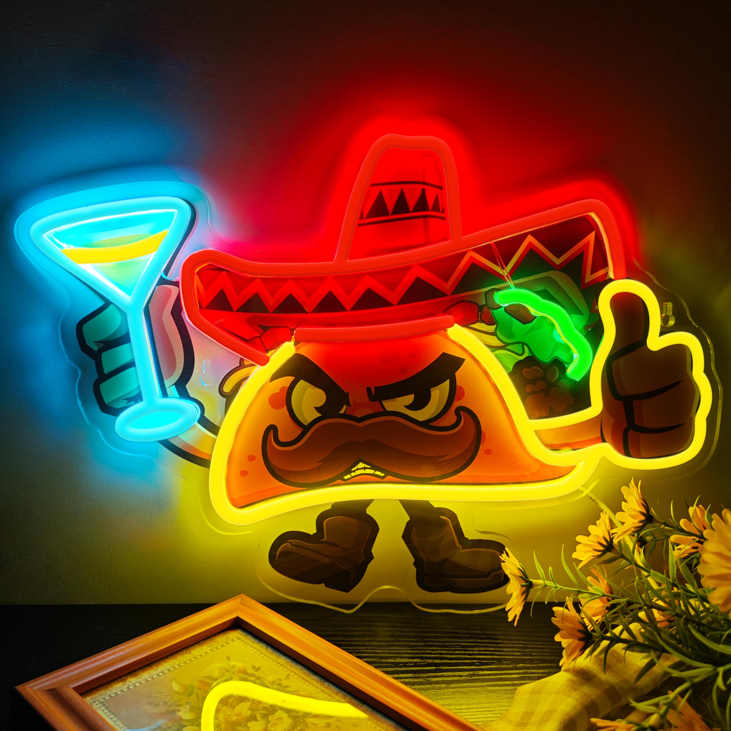 Tacos Neon Sign for Wall Decor,Dimmable Led Tacos Neon Light for Mexican Restaurant Decor Mexican Burritos Led Light Neon Light