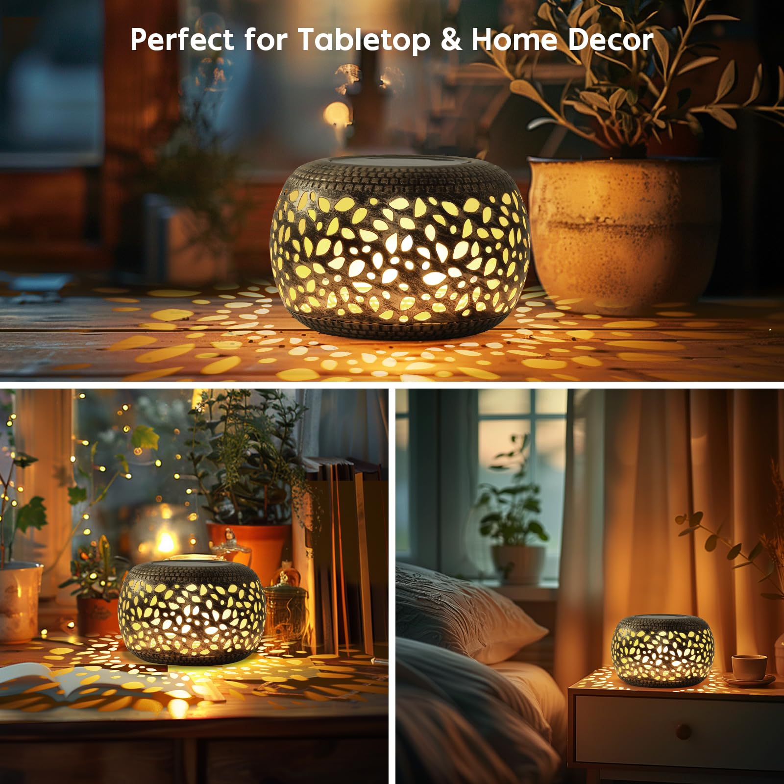 NFEVER Solar Lanterns - 2 Pack Waterproof Retro Metal Lights, Bronze, Unique Outdoor Decor for Garden, Porch, Lawn, Indoor Tabletop