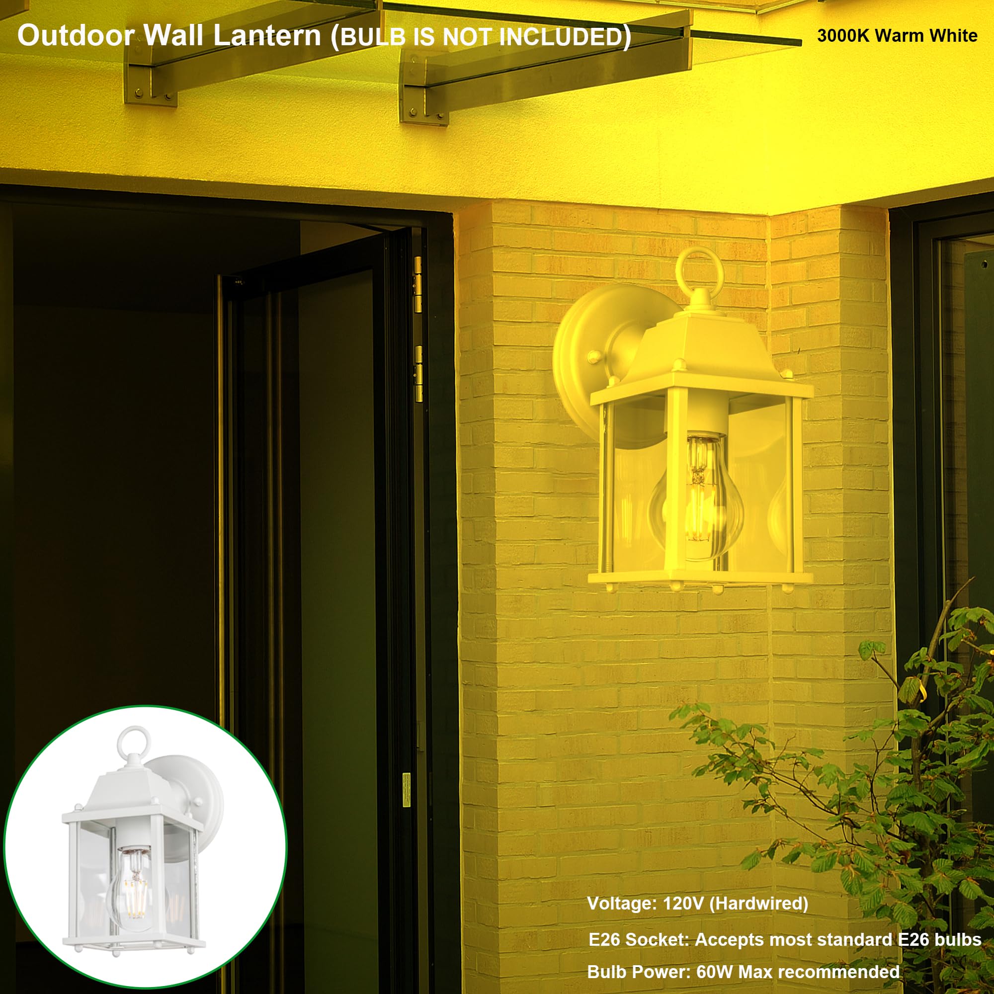 Lit-Path Outdoor Wall Lantern, Wall Sconce As Porch Lighting Fixture, E26 Base, Aluminum Housing Plus Glass, Water-Proof And Out