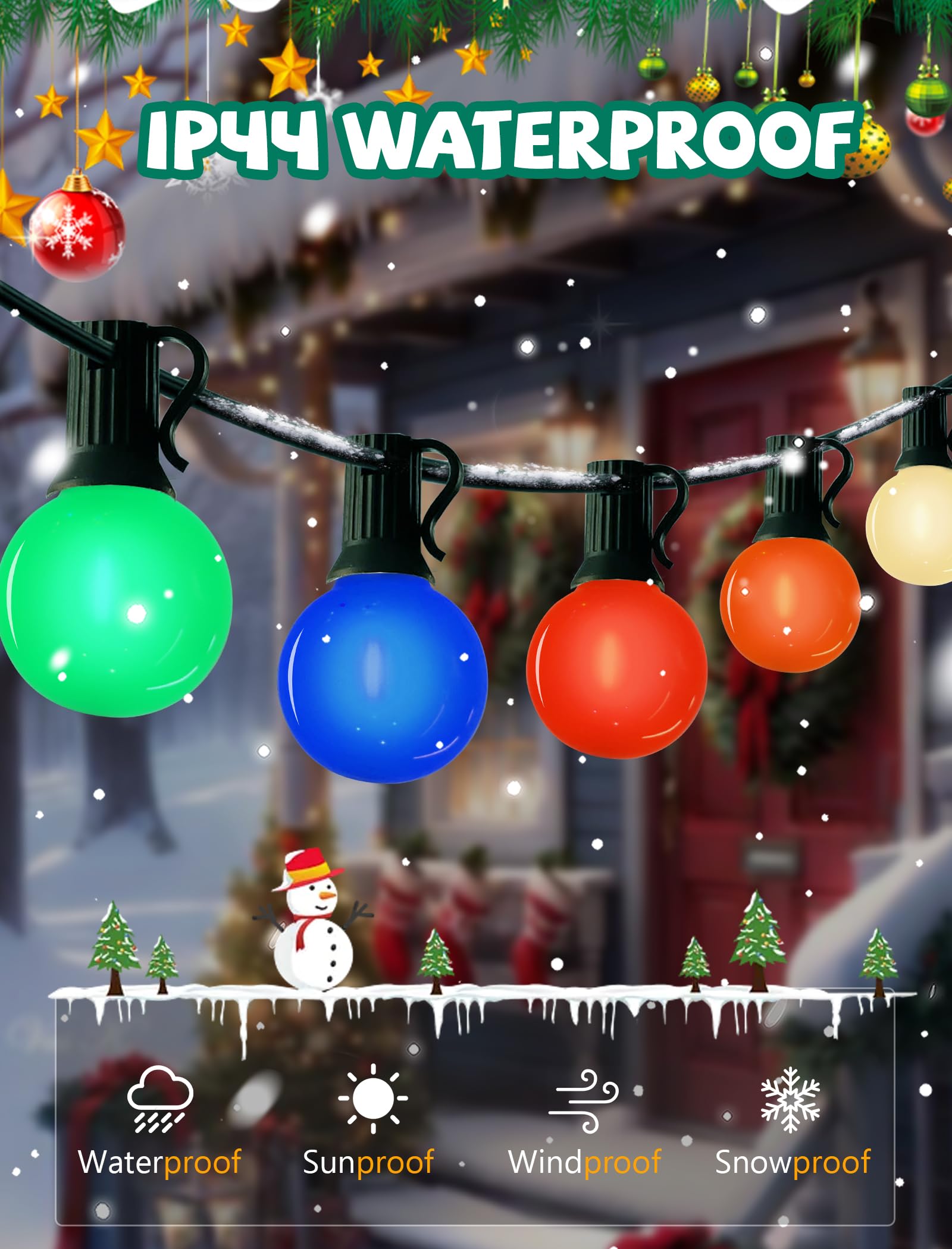 25Ft Led Christmas Outdoor String Lights  G40 Globe Edison Lights With 27 0.6W Baked Multicolor Bulbs  Vintage Ceramic Lights For Holiday Party Backyard Wedding Garden Patio Porch Decor  Green Wire