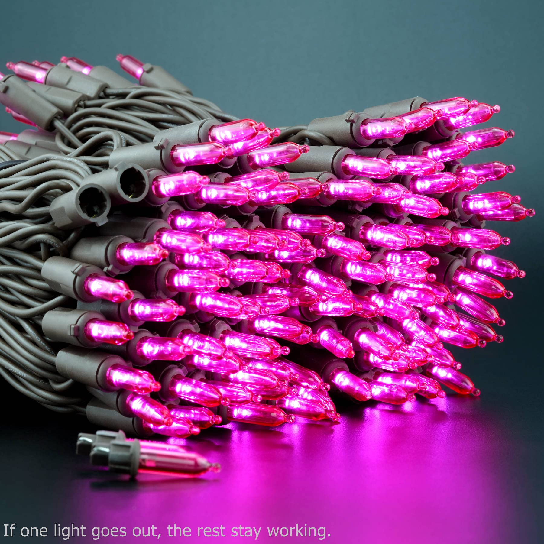 Yuletime 200 Pink Led Christmas Lights, 66 Feet Brown Wire Ul Certified Commercial Grade Holiday String Light Set