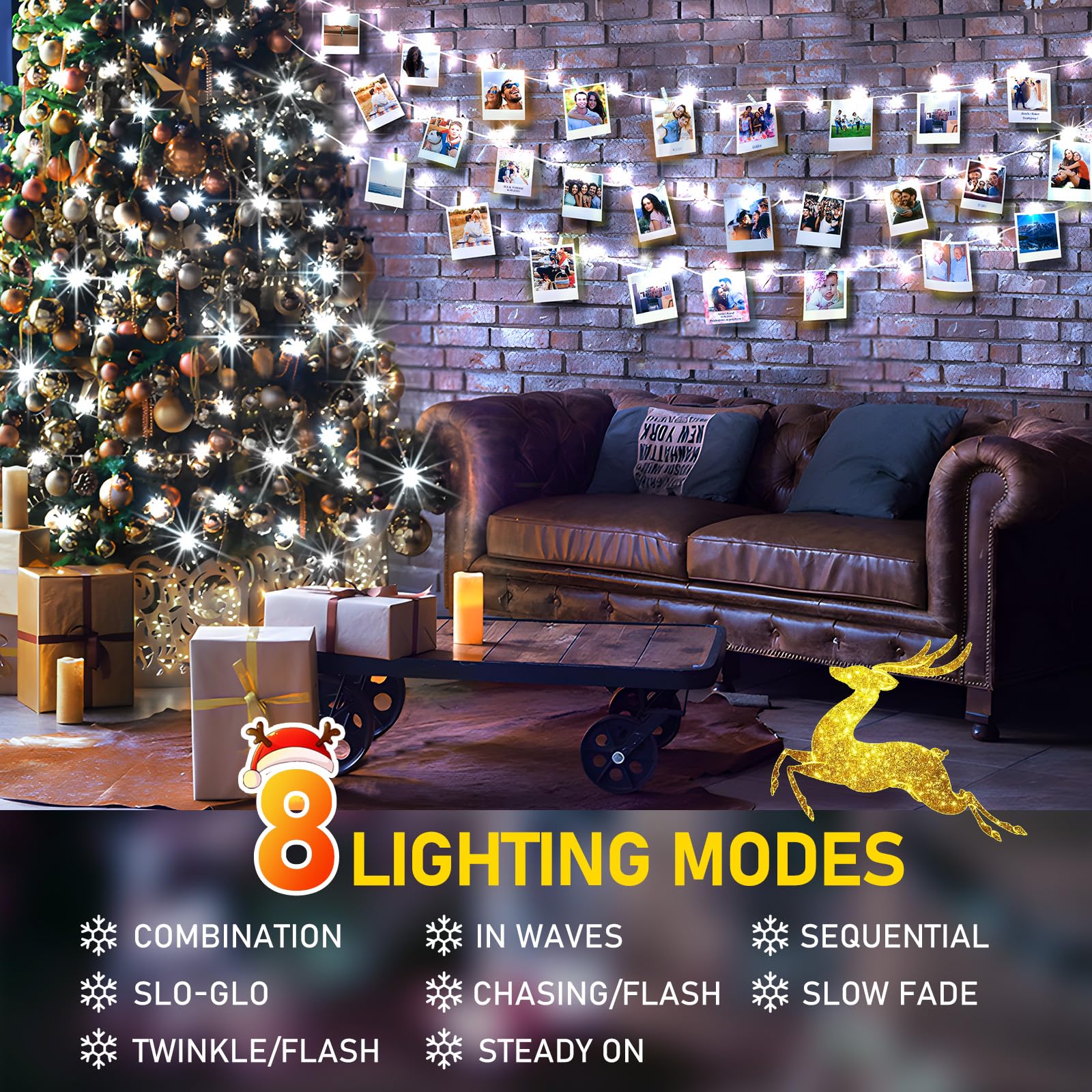 KNONEW Christmas String Lights, 60FT 180LED, Waterproof, 8 Modes, Timer, Cool White, Model KN-1000-LIG168-01