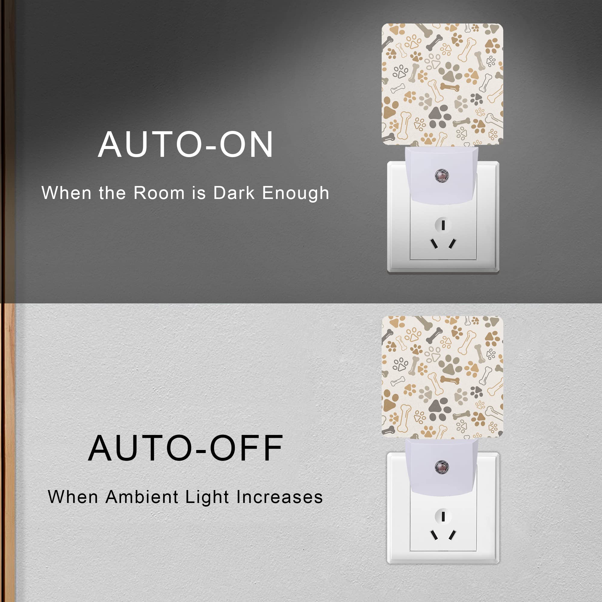 Smoaffly LED Night Light - Dog Cat Paw Print Bones, Auto Sensor, Dusk-to-Dawn, Nursery Decor, Model XD-FXYD-LST03