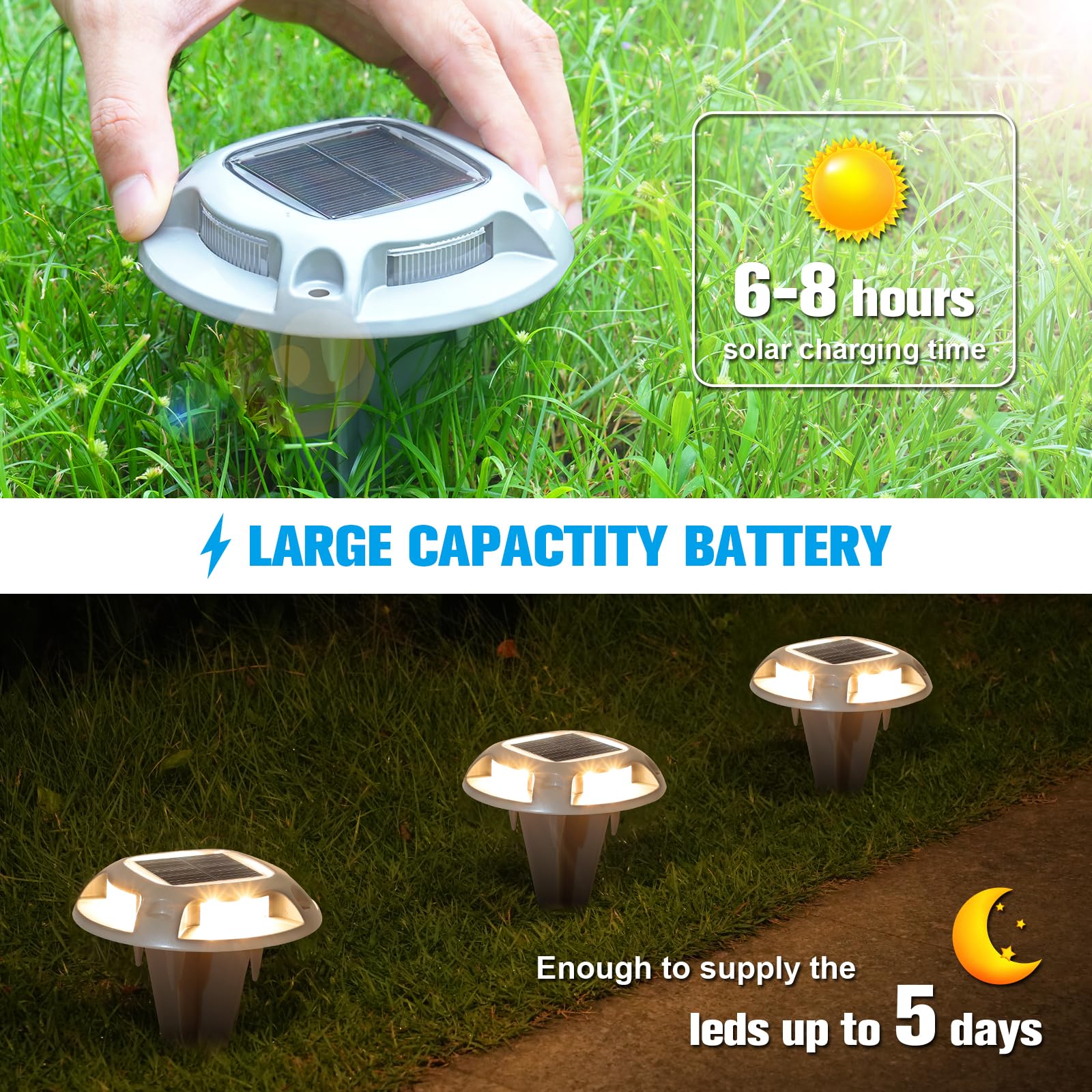 VOLISUN Solar Driveway Lights 16 Pack, IP67 Waterproof, White/Warm White, Model 21380ZM